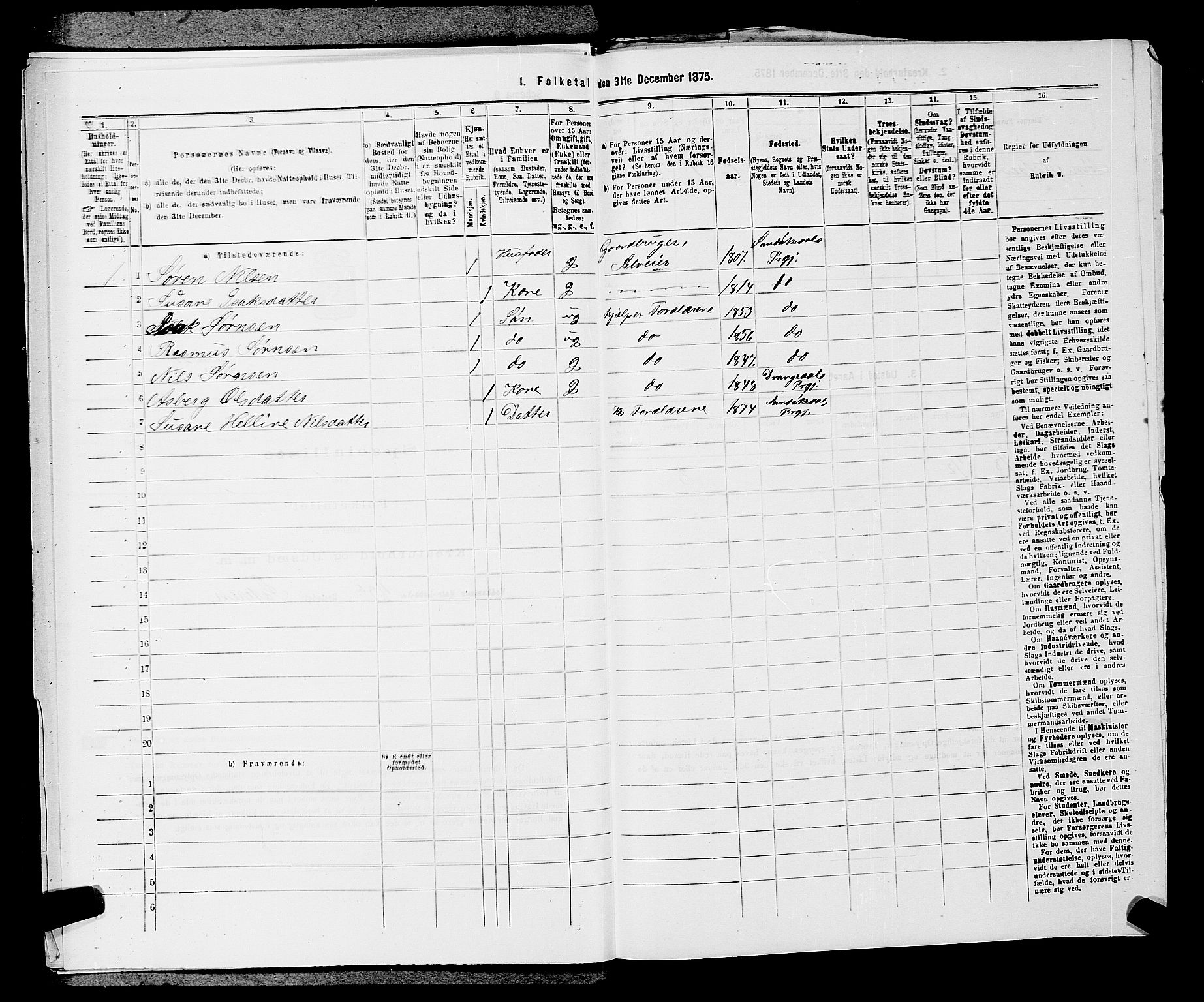 SAKO, 1875 census for 0816P Sannidal, 1875, p. 309