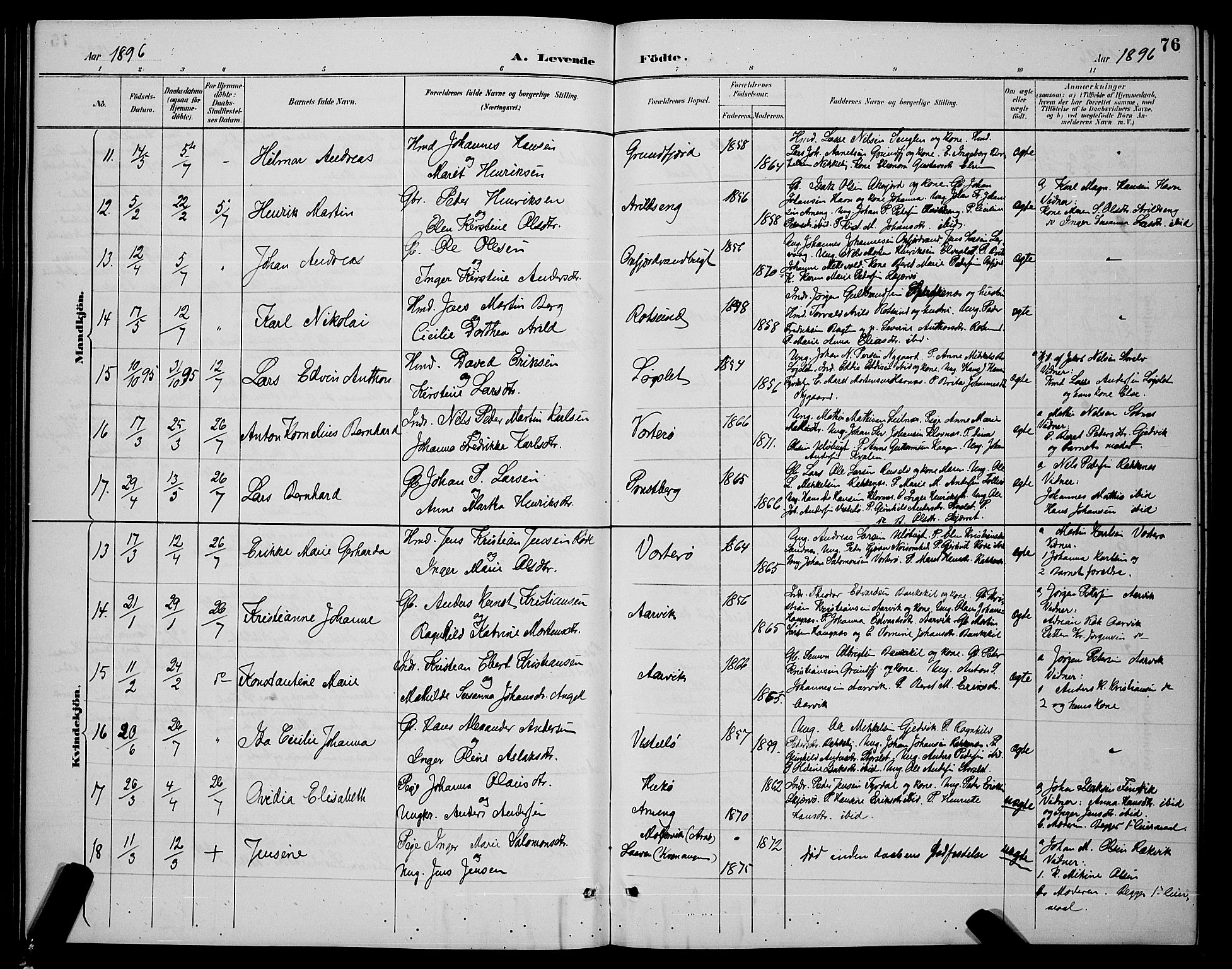 Skjervøy sokneprestkontor, AV/SATØ-S-1300/H/Ha/Hab/L0007klokker: Parish register (copy) no. 7, 1889-1899, p. 76