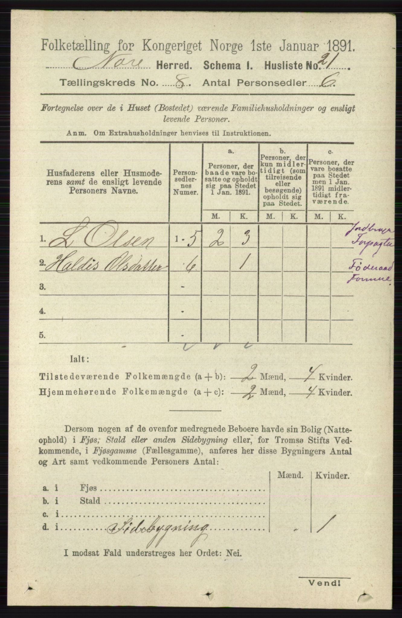 RA, 1891 census for 0633 Nore, 1891, p. 2811