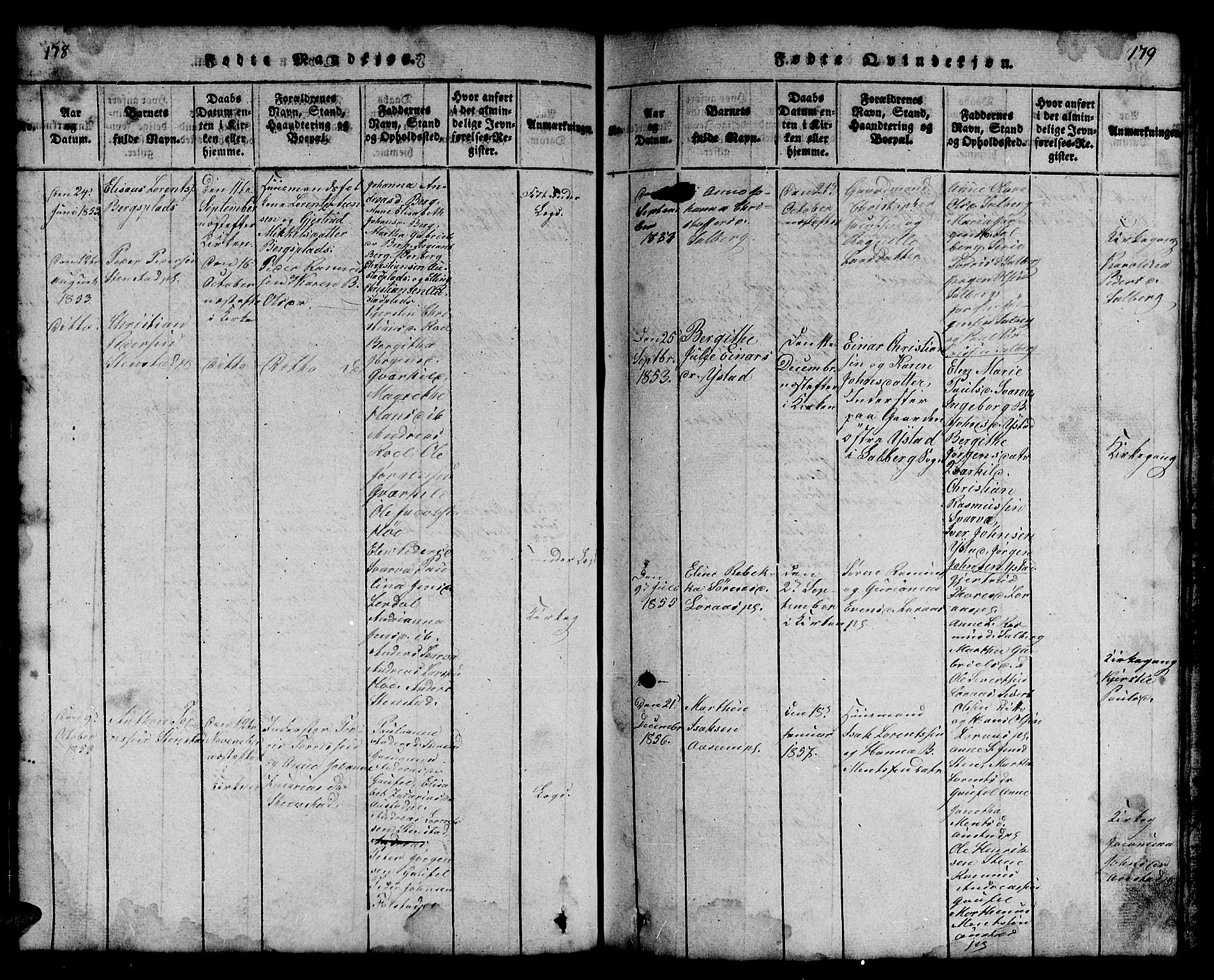 Ministerialprotokoller, klokkerbøker og fødselsregistre - Nord-Trøndelag, AV/SAT-A-1458/731/L0310: Parish register (copy) no. 731C01, 1816-1874, p. 178-179