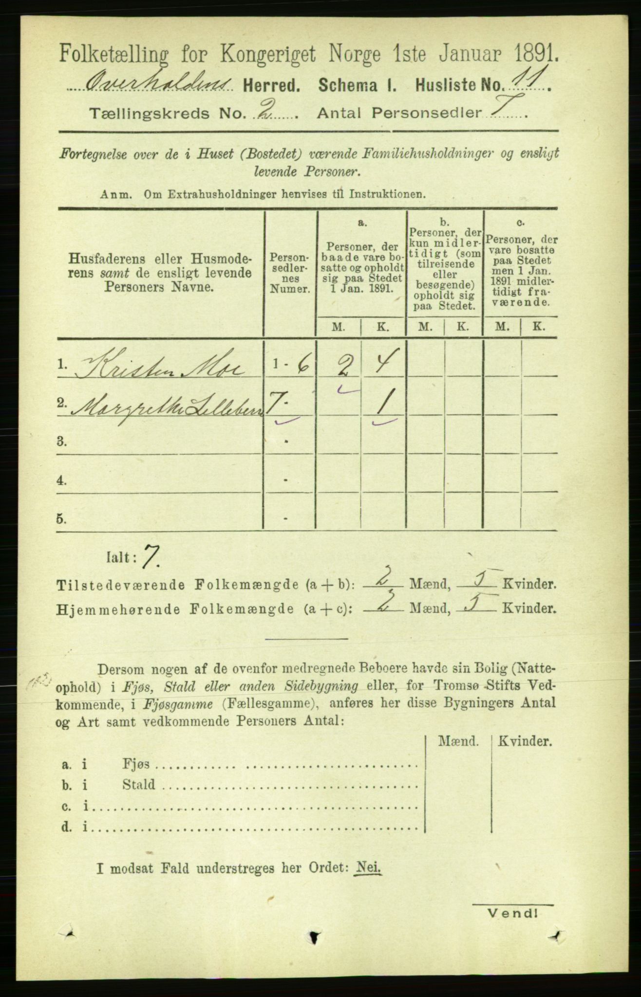 RA, 1891 census for 1744 Overhalla, 1891, p. 410