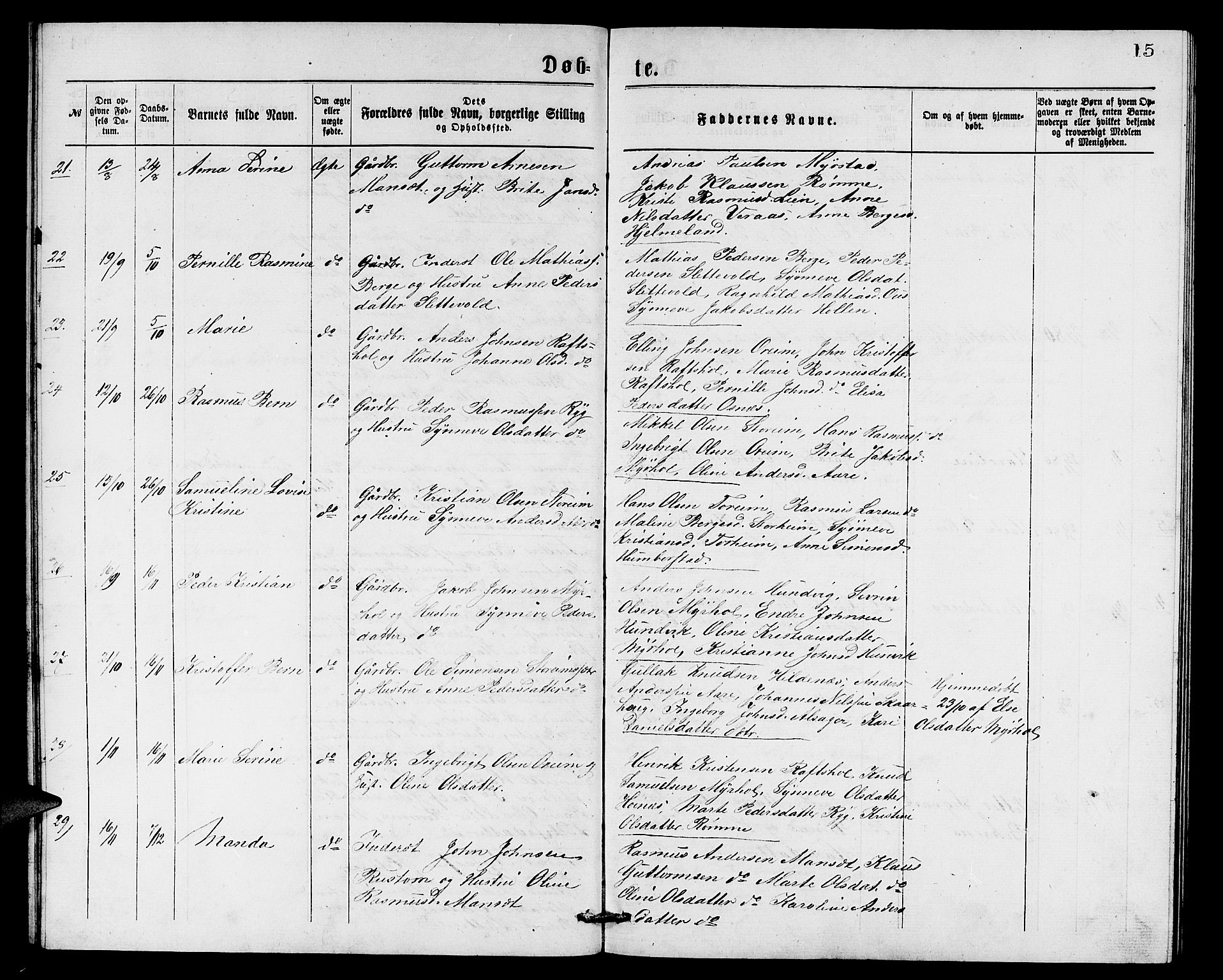 Eid sokneprestembete, AV/SAB-A-82301/H/Hab/Habc/L0001: Parish register (copy) no. C 1, 1877-1886, p. 15