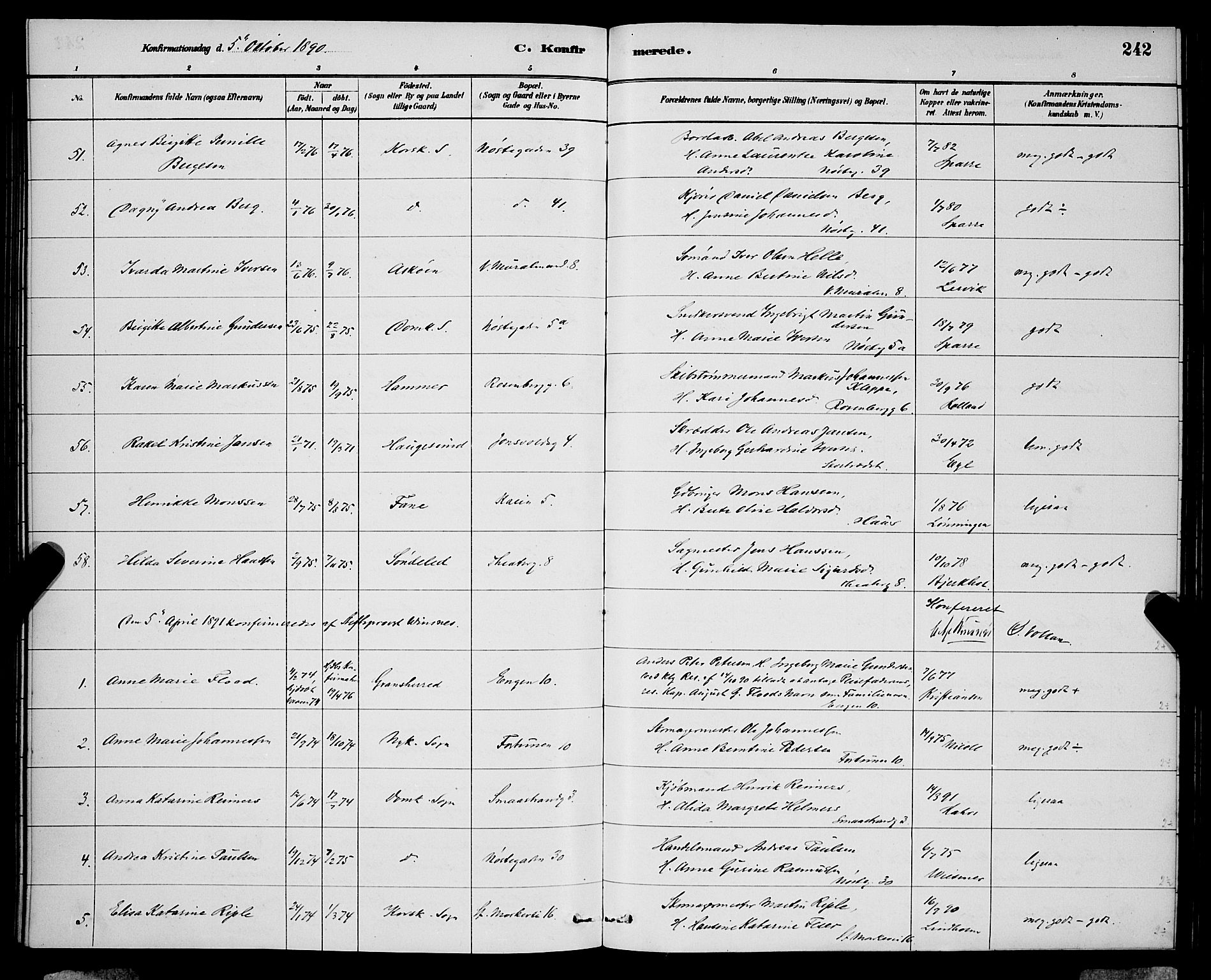 Domkirken sokneprestembete, SAB/A-74801/H/Hab/L0024: Parish register (copy) no. C 4, 1880-1899, p. 242