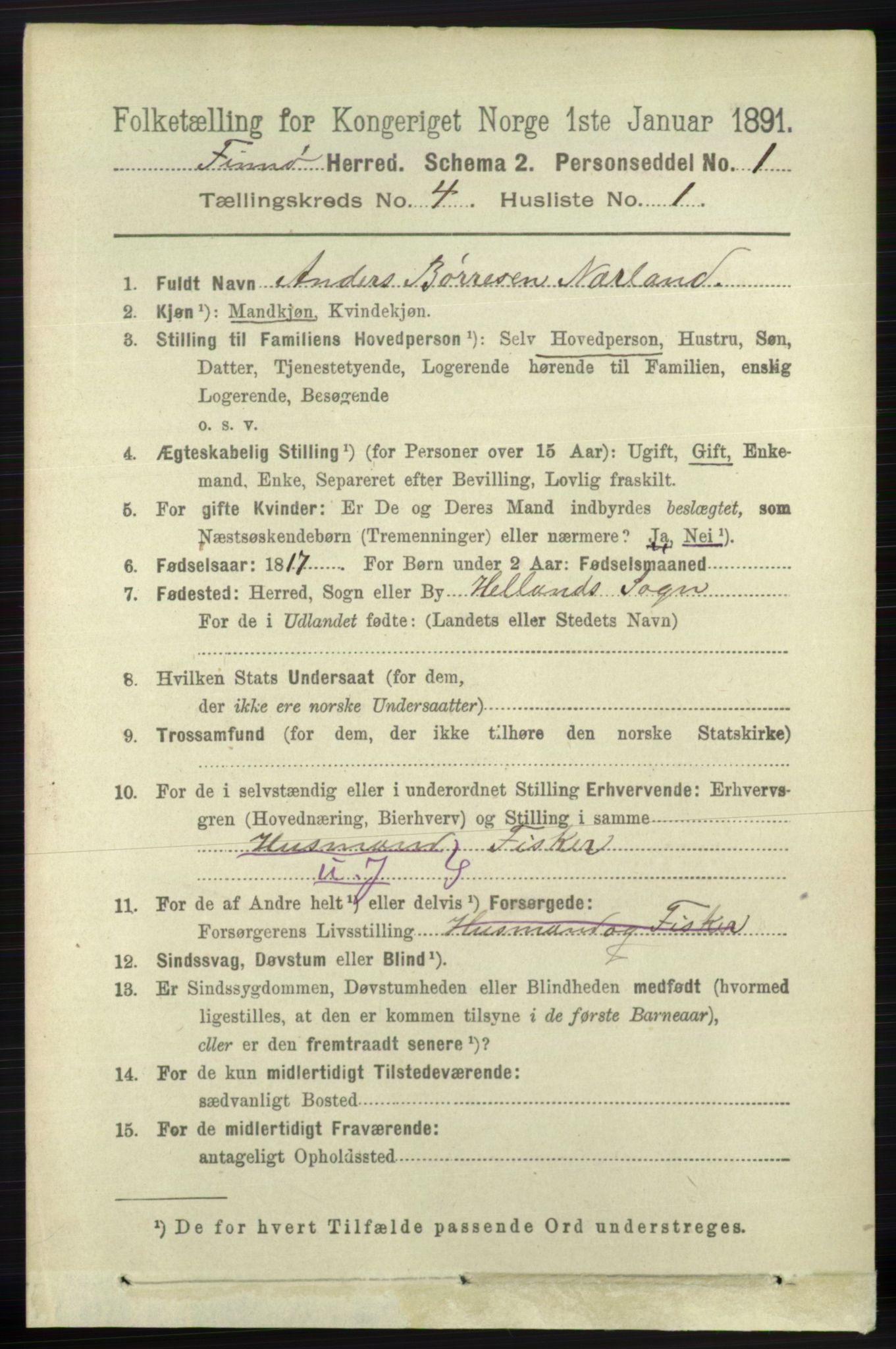 RA, 1891 census for 1141 Finnøy, 1891, p. 825