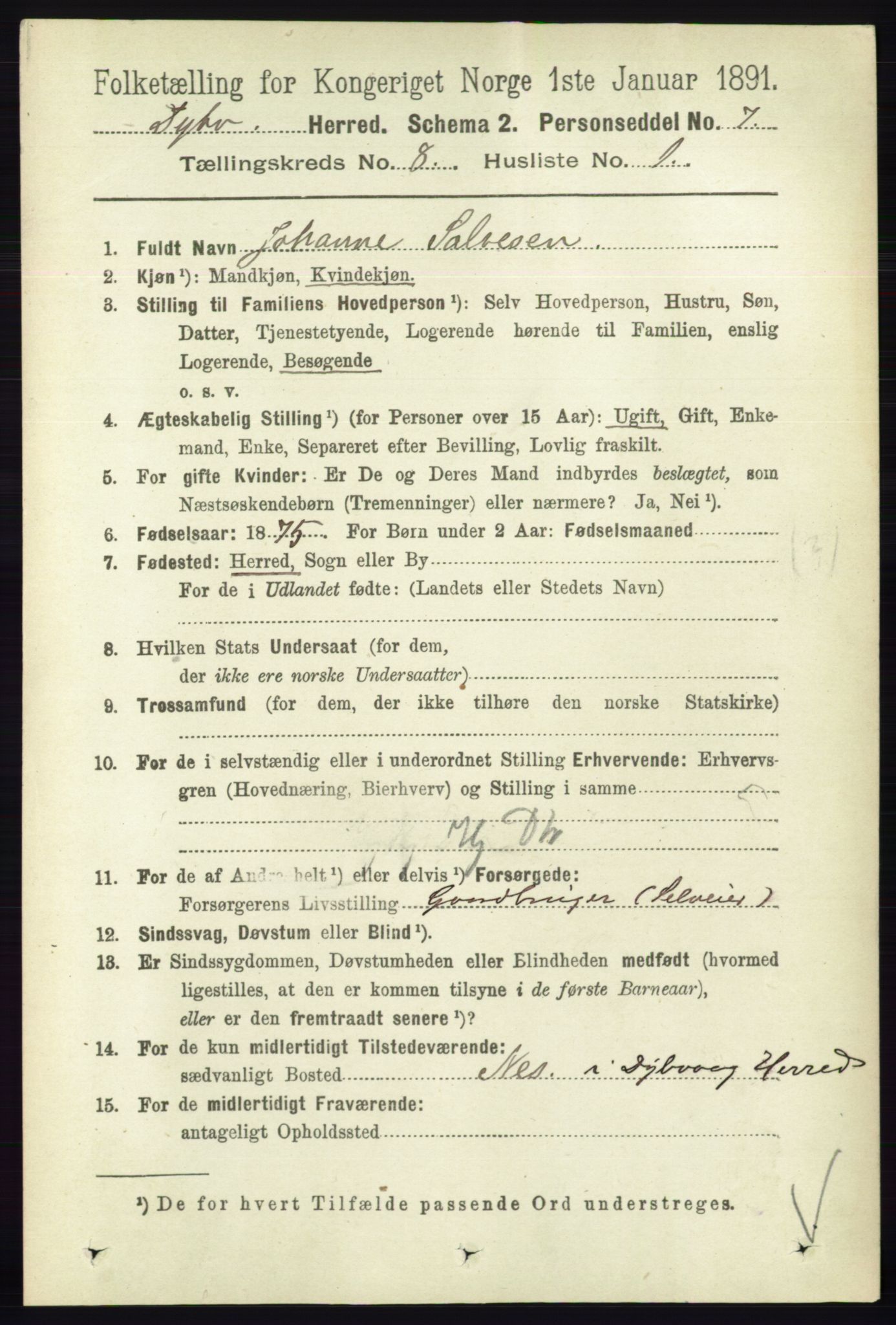 RA, 1891 census for 0915 Dypvåg, 1891, p. 2731