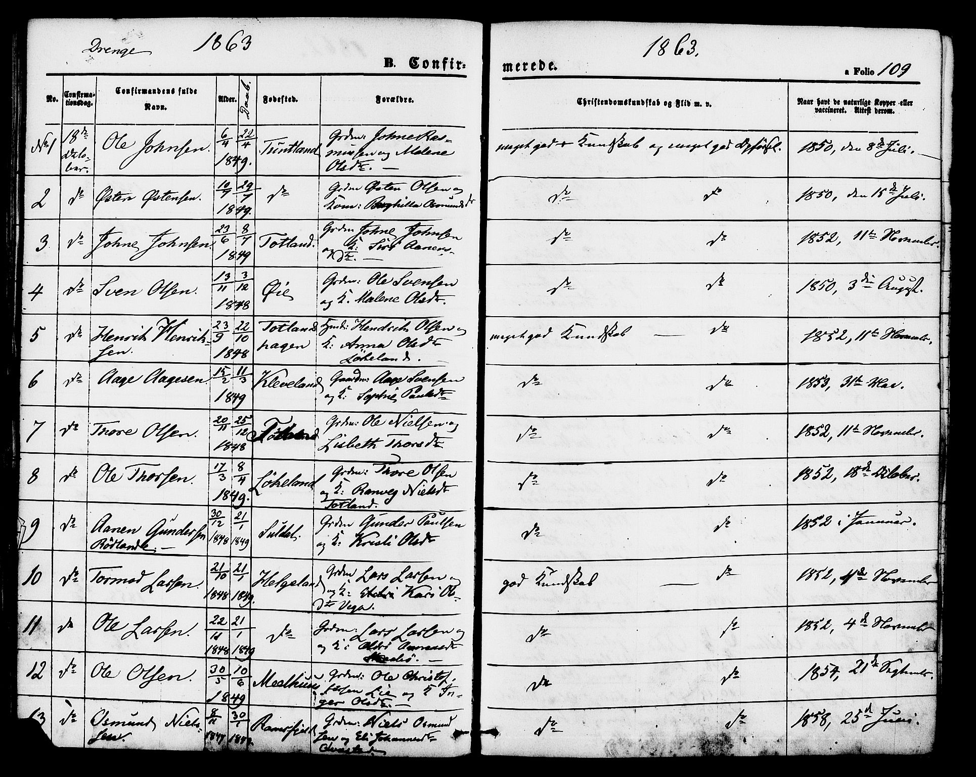 Hjelmeland sokneprestkontor, SAST/A-101843/01/IV/L0011: Parish register (official) no. A 11, 1861-1878, p. 109