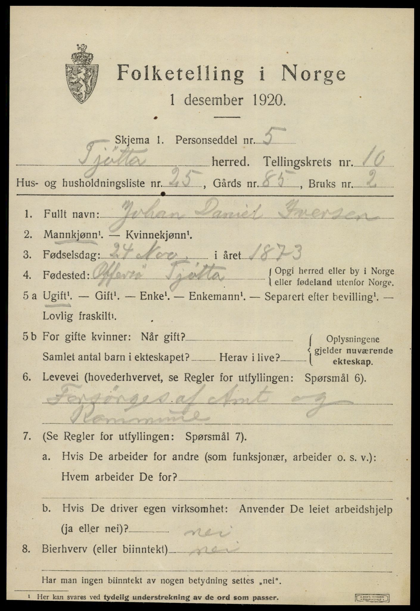 SAT, 1920 census for Tjøtta, 1920, p. 4329