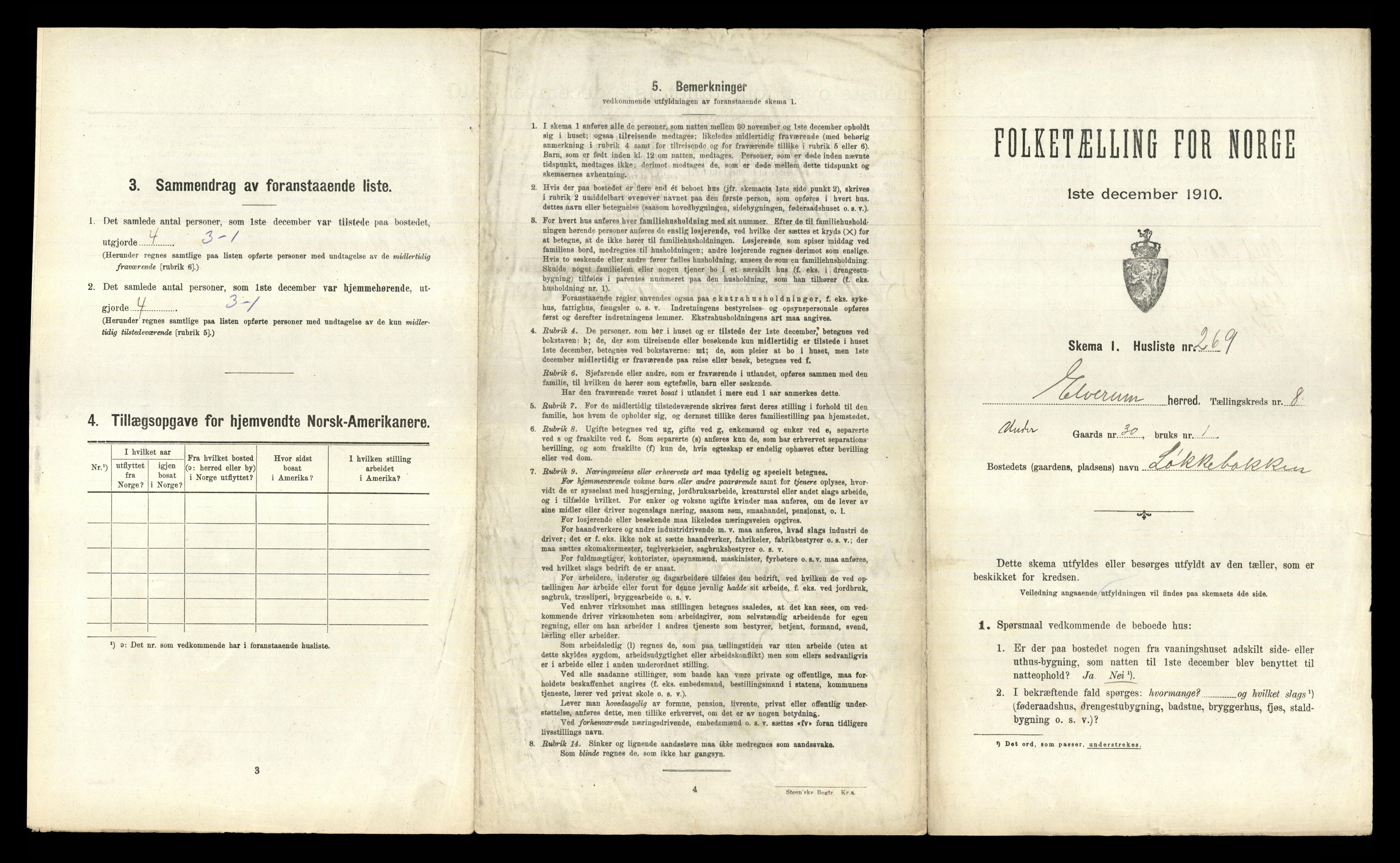 RA, 1910 census for Elverum, 1910, p. 1299