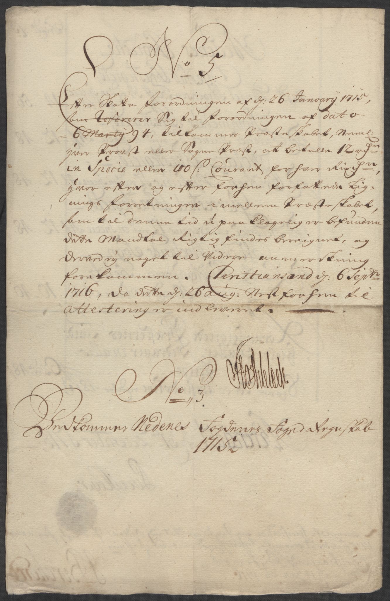 Rentekammeret inntil 1814, Reviderte regnskaper, Fogderegnskap, AV/RA-EA-4092/R39/L2323: Fogderegnskap Nedenes, 1715, p. 27