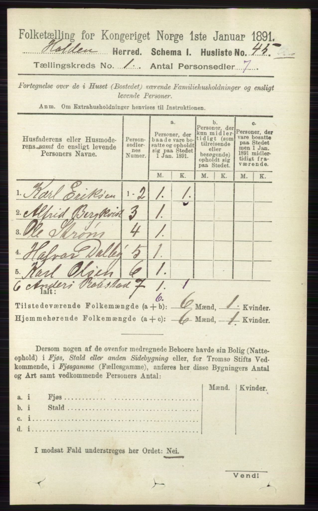 RA, 1891 census for 0819 Holla, 1891, p. 71