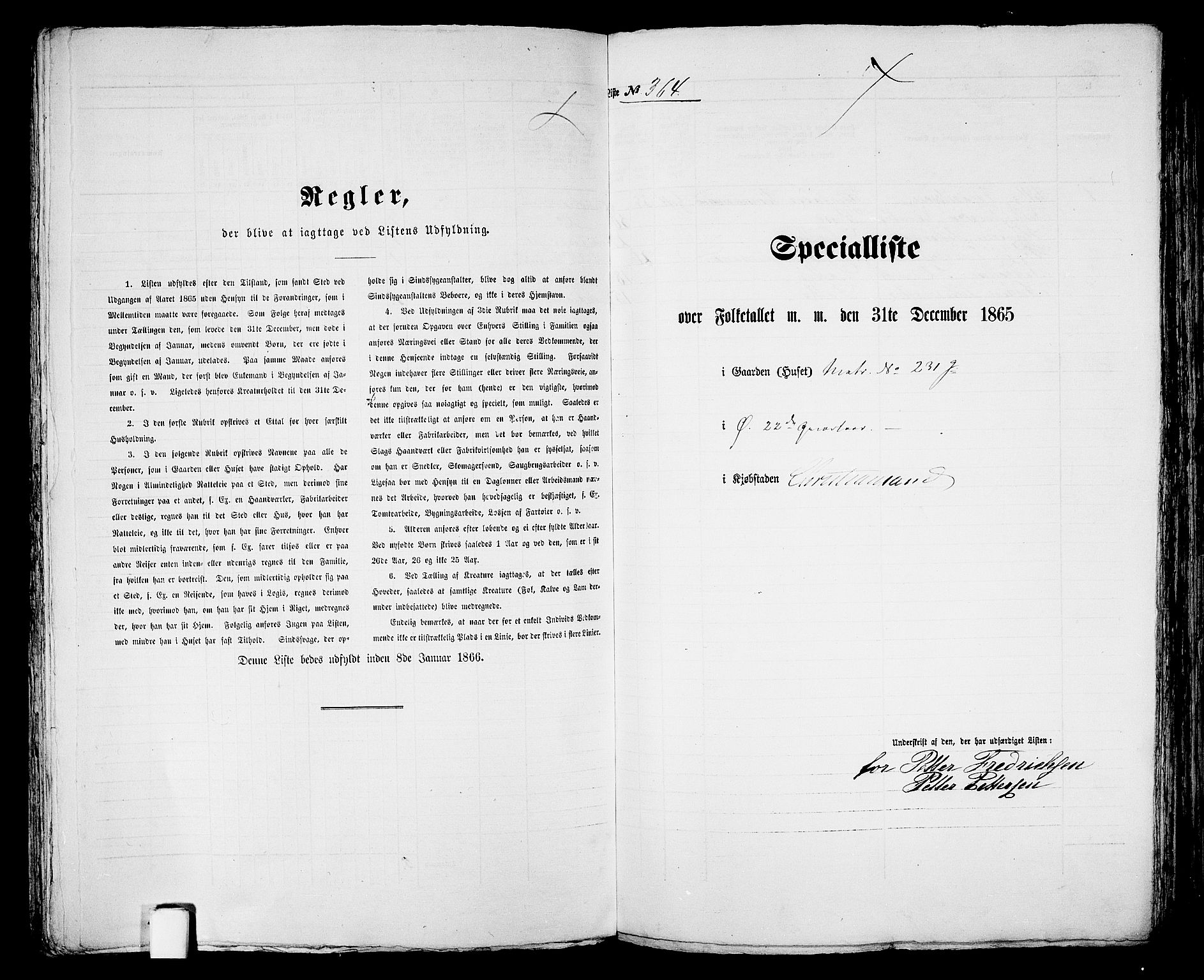 RA, 1865 census for Kristiansand, 1865, p. 749