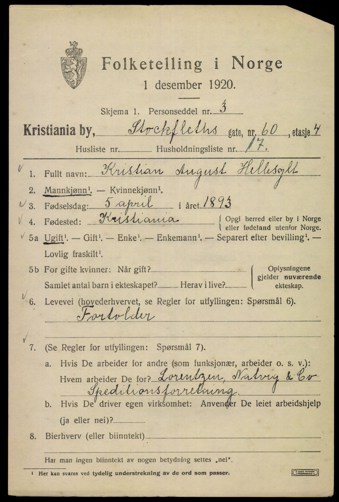 SAO, 1920 census for Kristiania, 1920, p. 546175