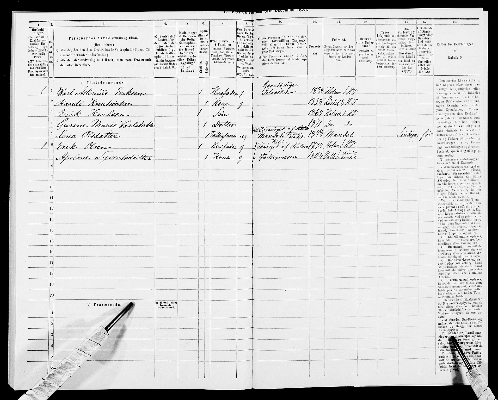 SAK, 1875 census for 1020P Holum, 1875, p. 449