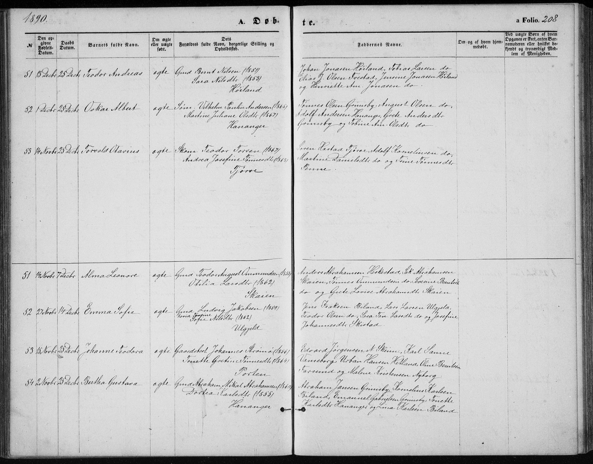 Lista sokneprestkontor, AV/SAK-1111-0027/F/Fb/L0004: Parish register (copy) no. B 4, 1877-1891, p. 208