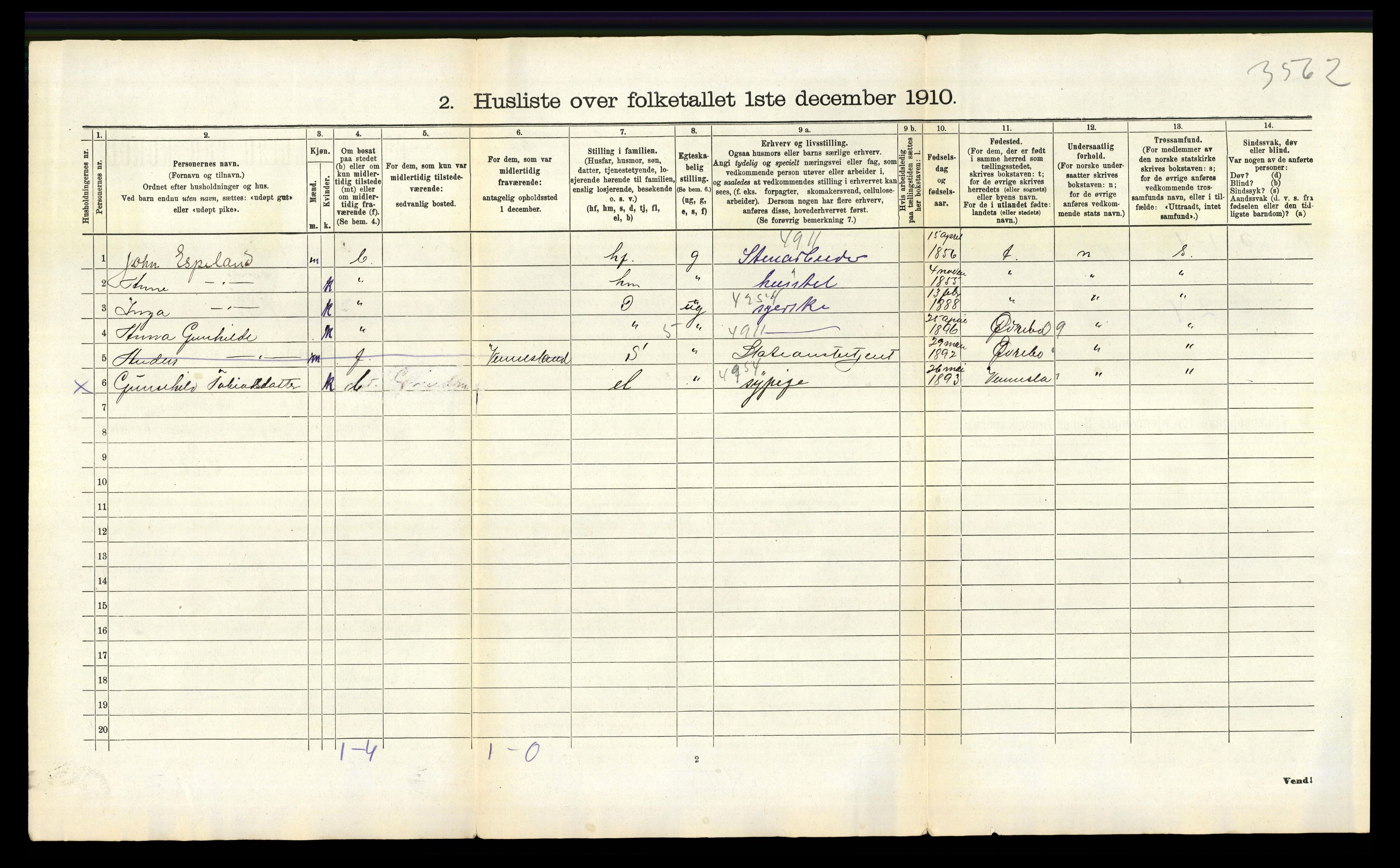 RA, 1910 census for Hægeland, 1910, p. 315