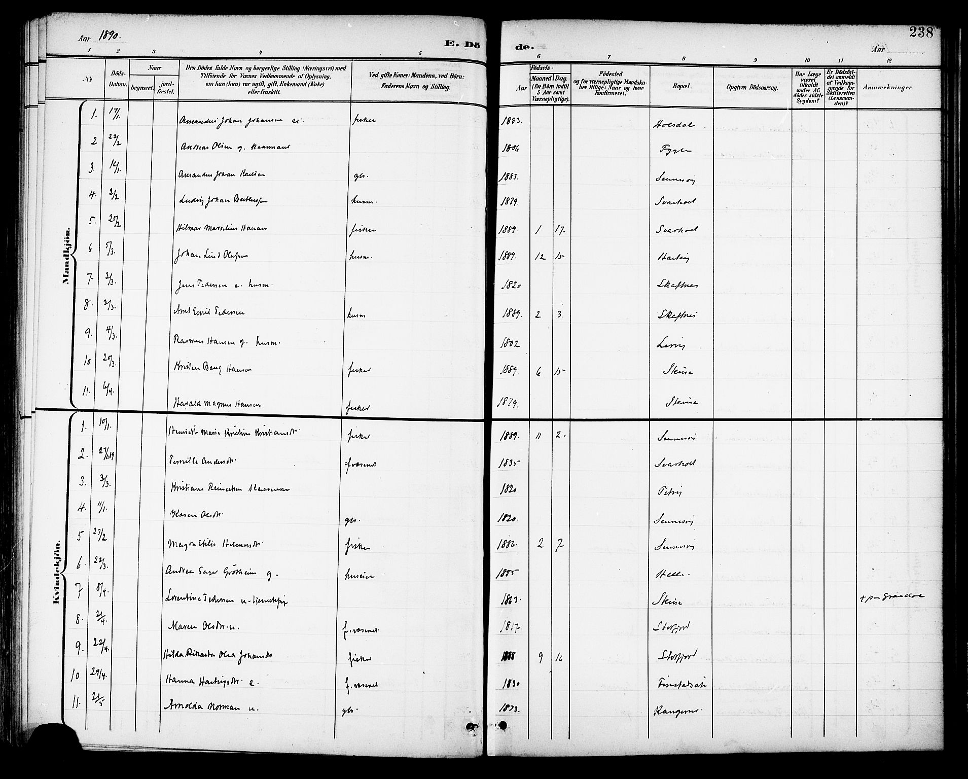 Ministerialprotokoller, klokkerbøker og fødselsregistre - Nordland, SAT/A-1459/882/L1179: Parish register (official) no. 882A01, 1886-1898, p. 238