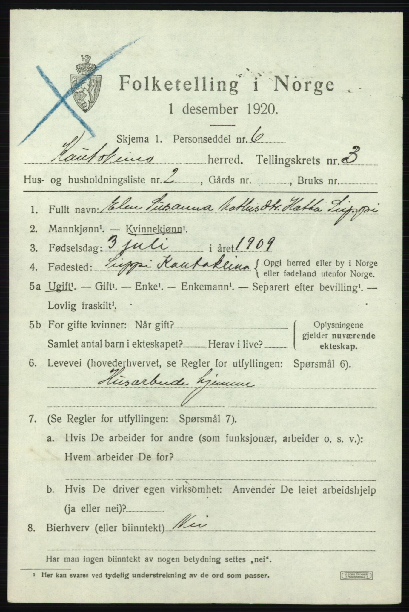 SATØ, 1920 census for Kautokeino, 1920, p. 1435