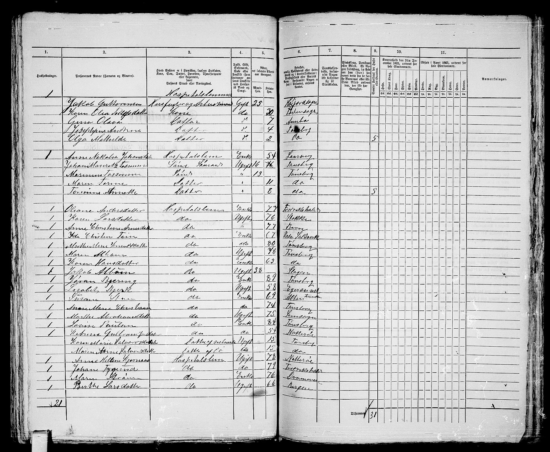 RA, 1865 census for Tønsberg, 1865, p. 264