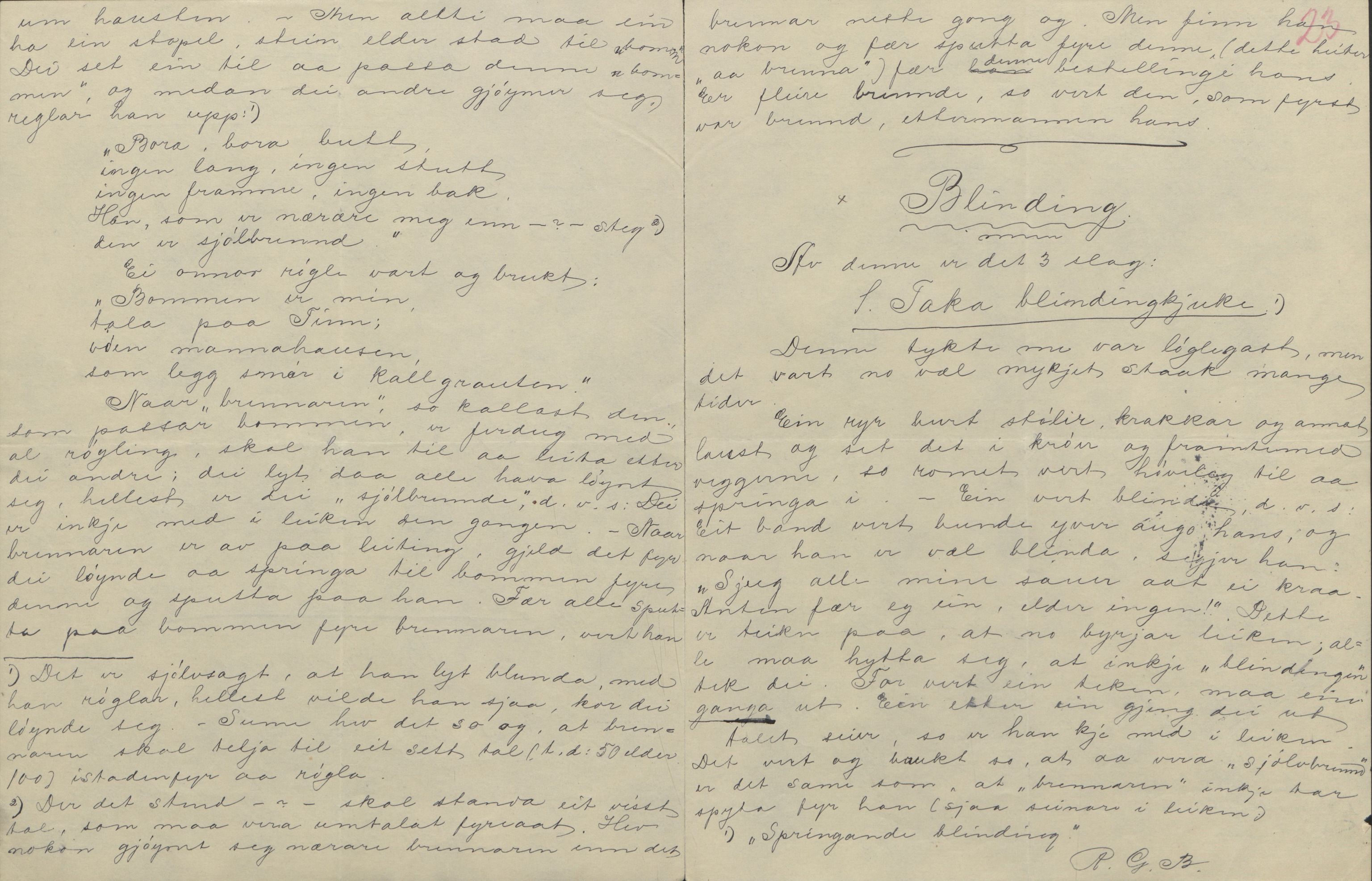 Rikard Berge, TEMU/TGM-A-1003/F/L0004/0053: 101-159 / 157 Manuskript, notatar, brev o.a. Nokre leiker, manuskript, 1906-1908, p. 22-23