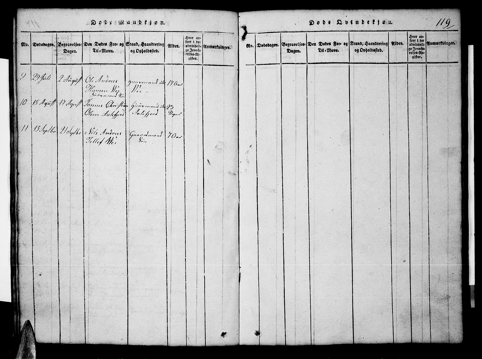 Tveit sokneprestkontor, AV/SAK-1111-0043/F/Fb/L0001: Parish register (copy) no. B 1, 1820-1834, p. 119