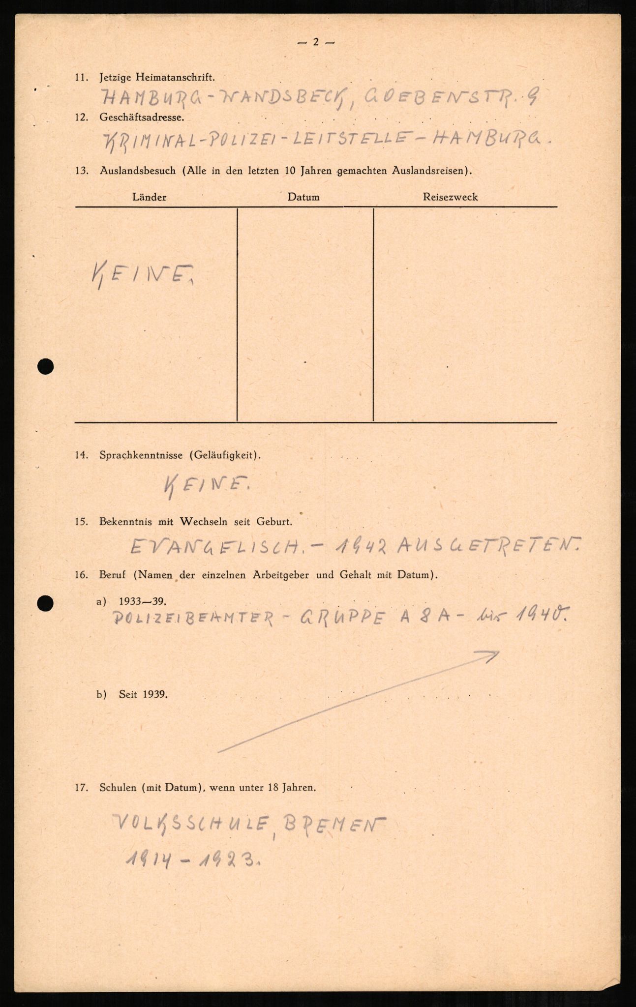 Forsvaret, Forsvarets overkommando II, AV/RA-RAFA-3915/D/Db/L0001: CI Questionaires. Tyske okkupasjonsstyrker i Norge. Tyskere., 1945-1946, p. 55