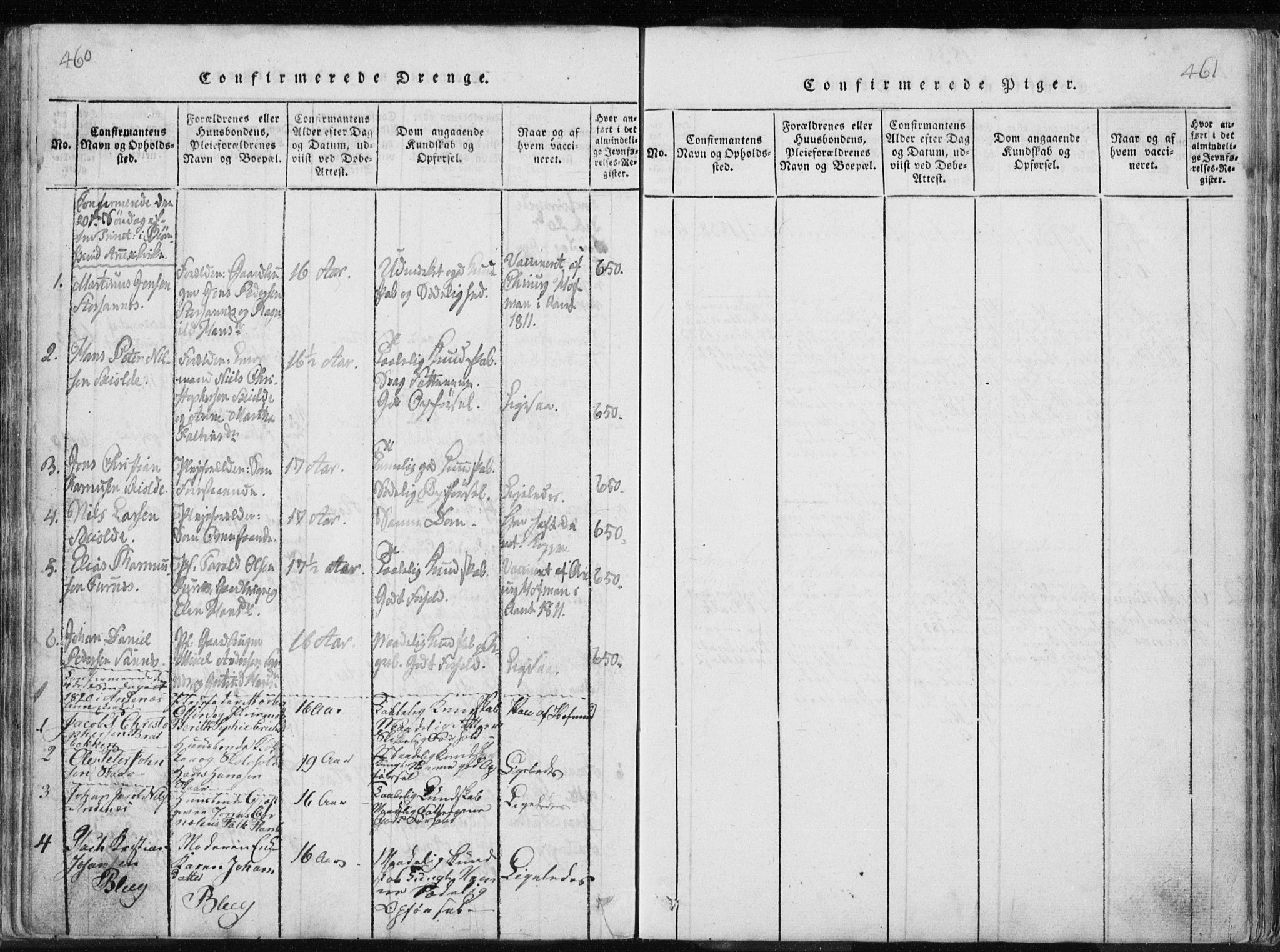 Ministerialprotokoller, klokkerbøker og fødselsregistre - Nordland, AV/SAT-A-1459/897/L1411: Parish register (copy) no. 897C01, 1820-1866, p. 460-461