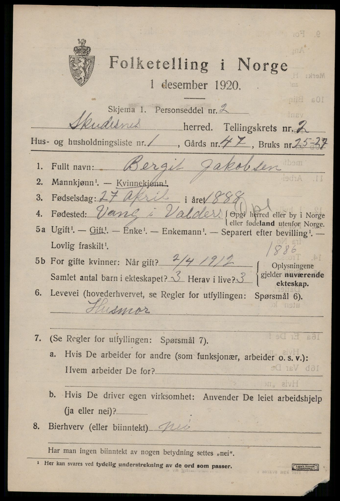 SAST, 1920 census for Skudenes, 1920, p. 1532