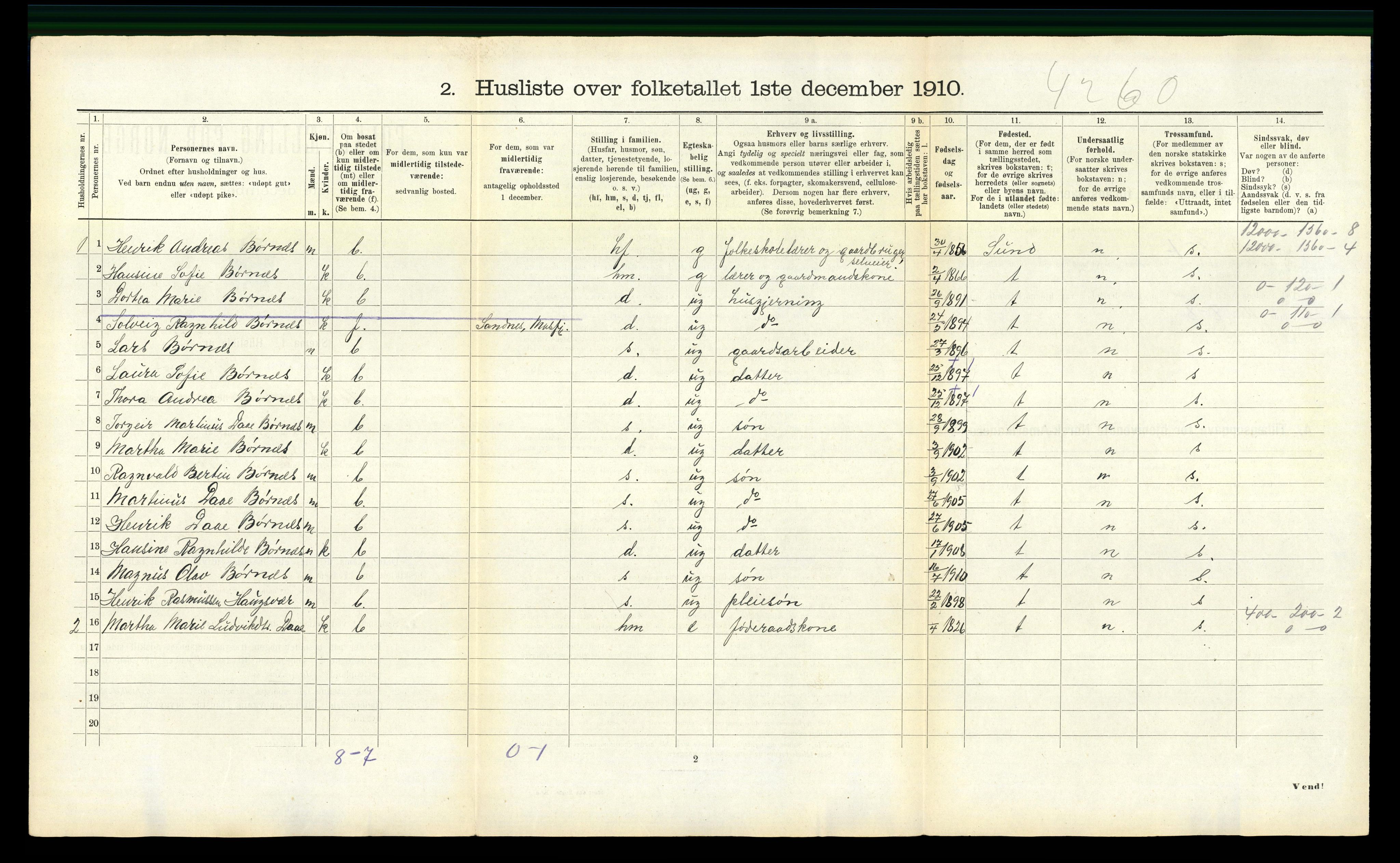 RA, 1910 census for Masfjorden, 1910, p. 85