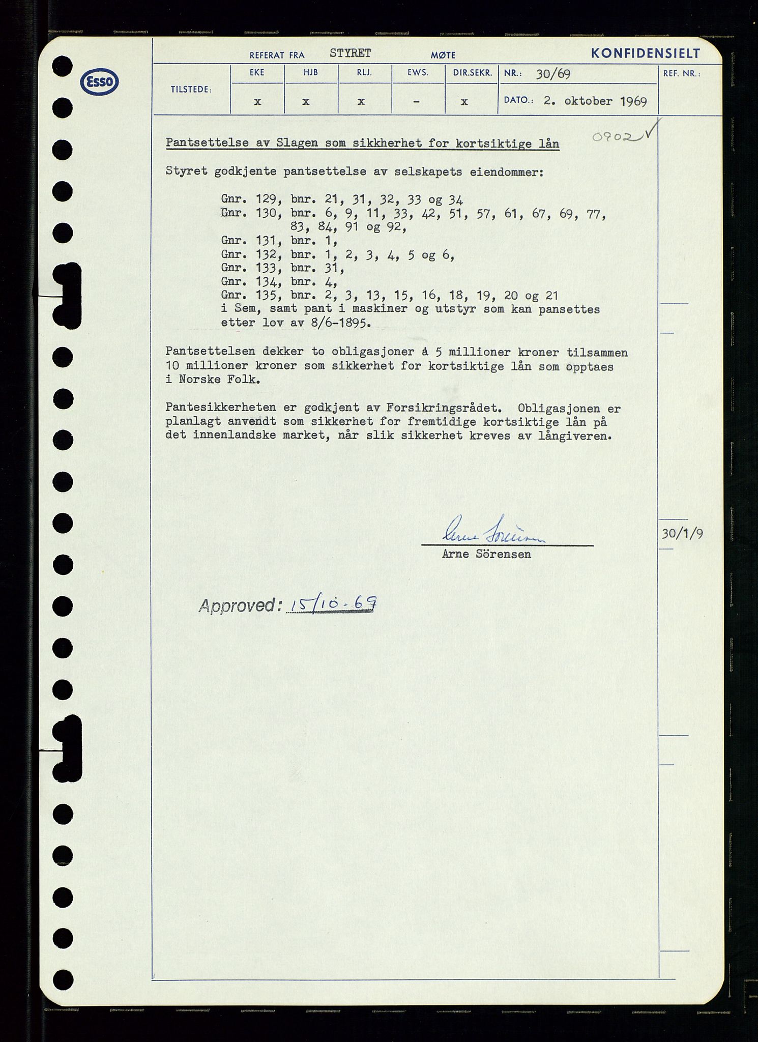 Pa 0982 - Esso Norge A/S, AV/SAST-A-100448/A/Aa/L0003/0001: Den administrerende direksjon Board minutes (styrereferater) og Bedriftforsamlingsprotokoll / Den administrerende direksjon Board minutes (styrereferater), 1969, p. 34