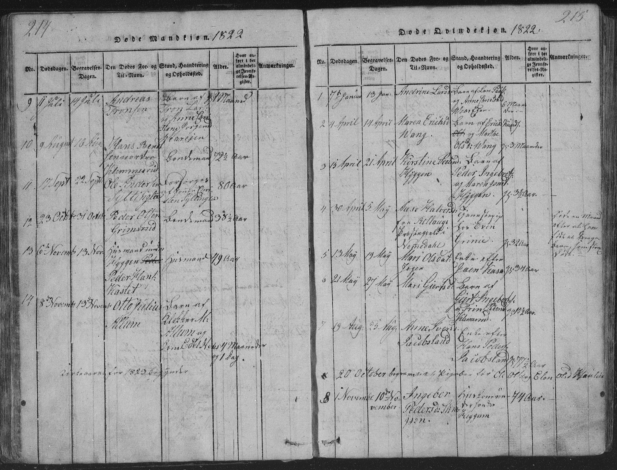 Røyken kirkebøker, SAKO/A-241/G/Ga/L0003: Parish register (copy) no. 3, 1814-1856, p. 214-215