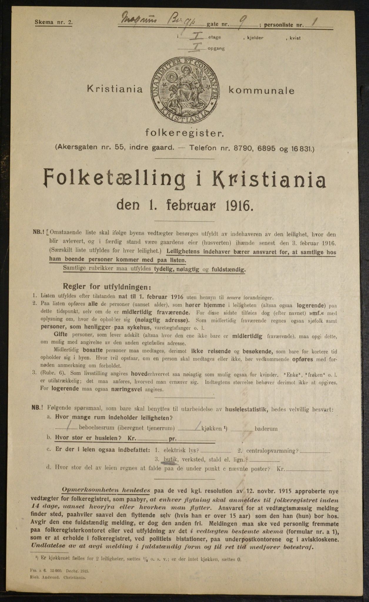 OBA, Municipal Census 1916 for Kristiania, 1916, p. 60546