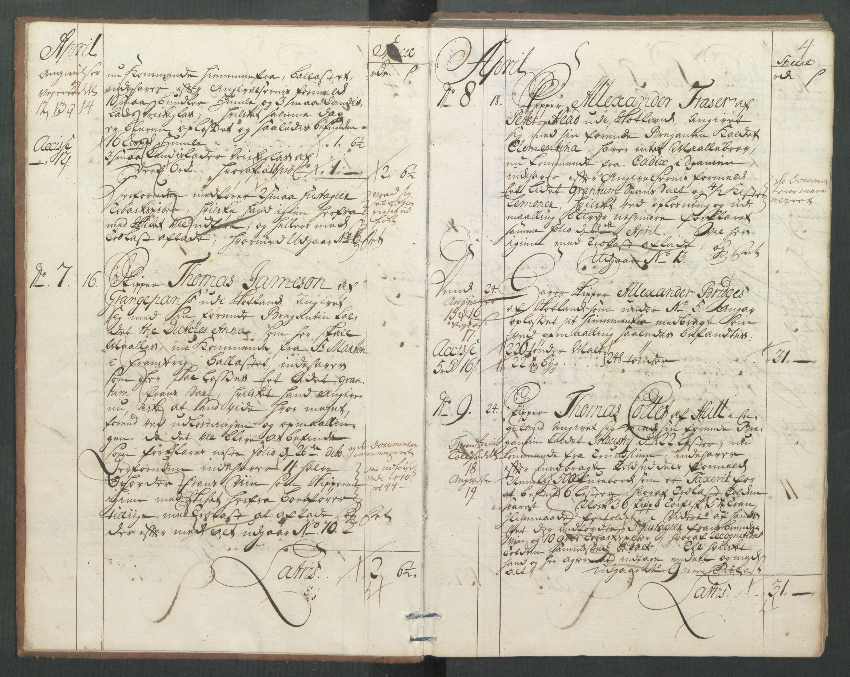 Generaltollkammeret, tollregnskaper, RA/EA-5490/R32/L0004/0001: Tollregnskaper Kristiansund / Hovedtollbok, 1731, p. 3b-4a
