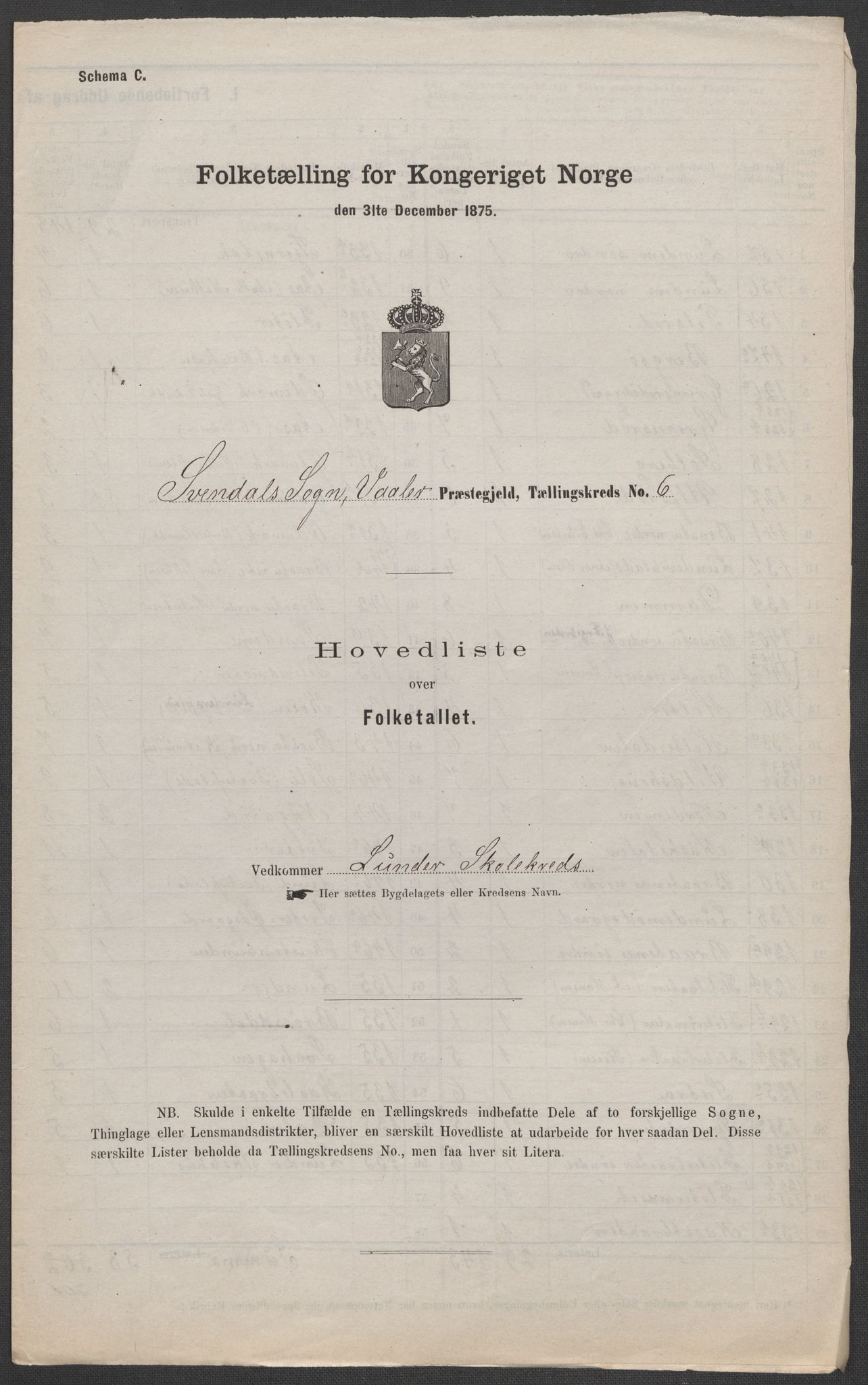 RA, 1875 census for 0137P Våler, 1875, p. 22