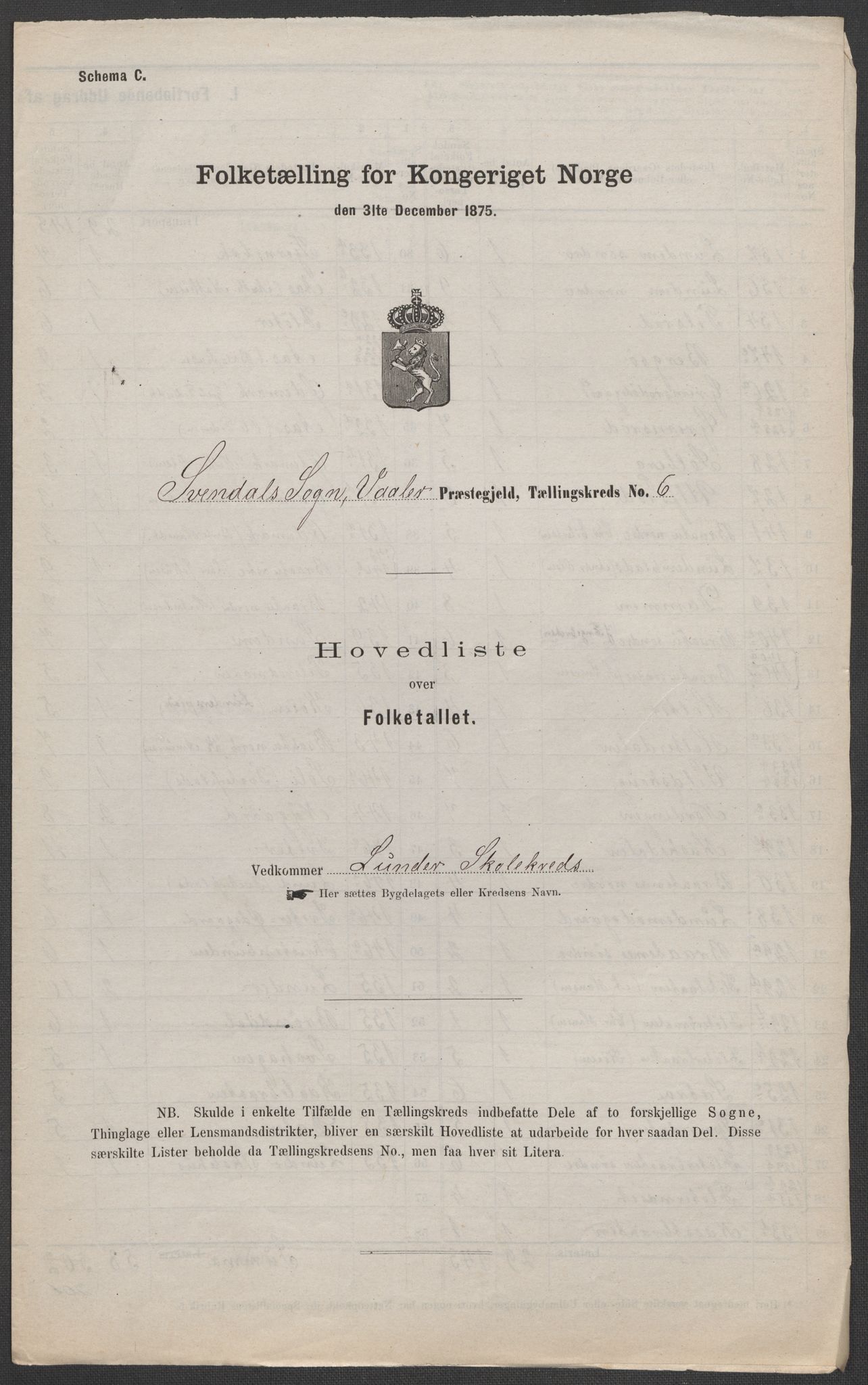 RA, 1875 census for 0137P Våler, 1875, p. 22