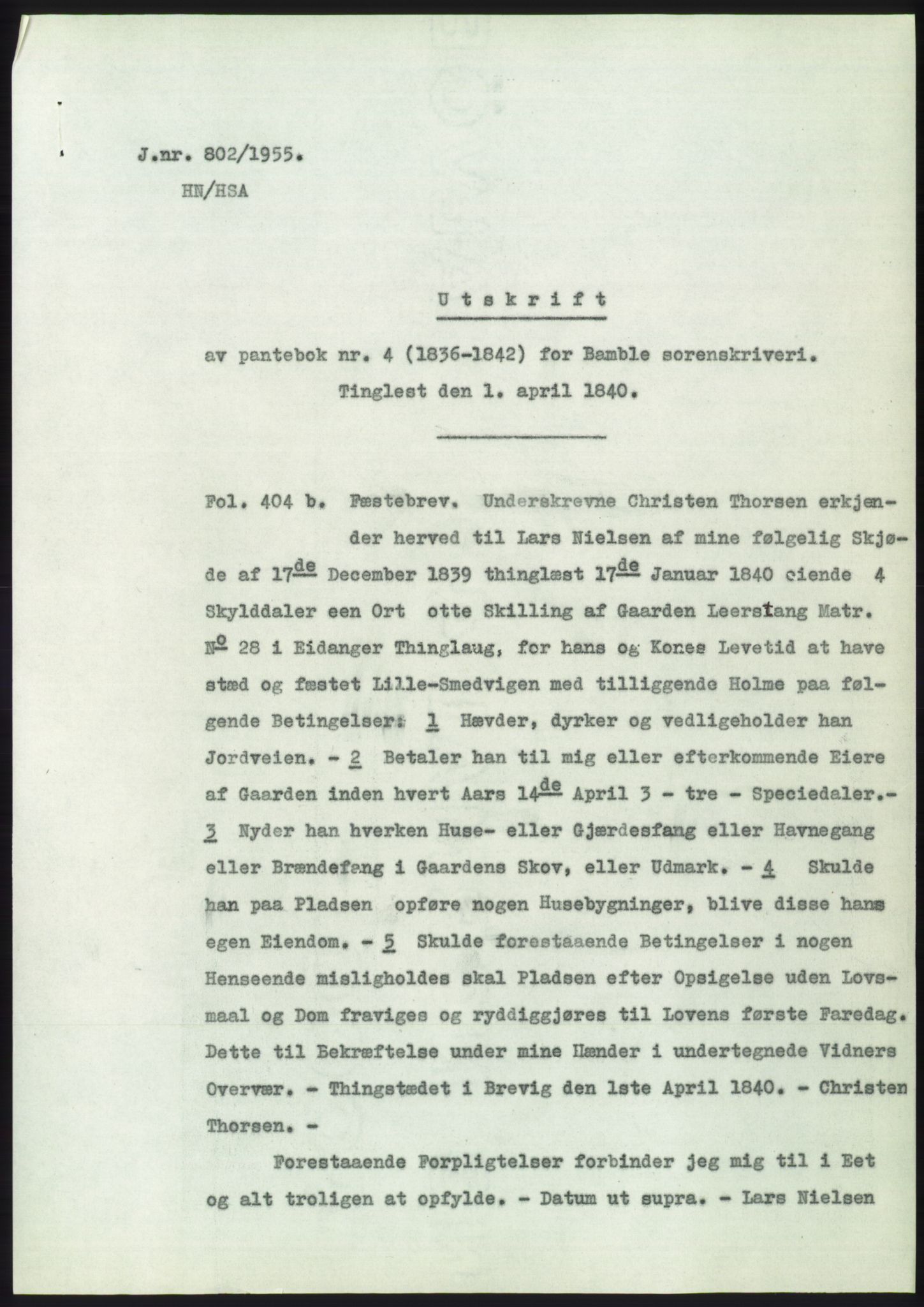Statsarkivet i Kongsberg, AV/SAKO-A-0001/E/Ee/L0004: Avskrifter, SAO jnr. 802/1955 - 1192/1955, 1955, p. 2
