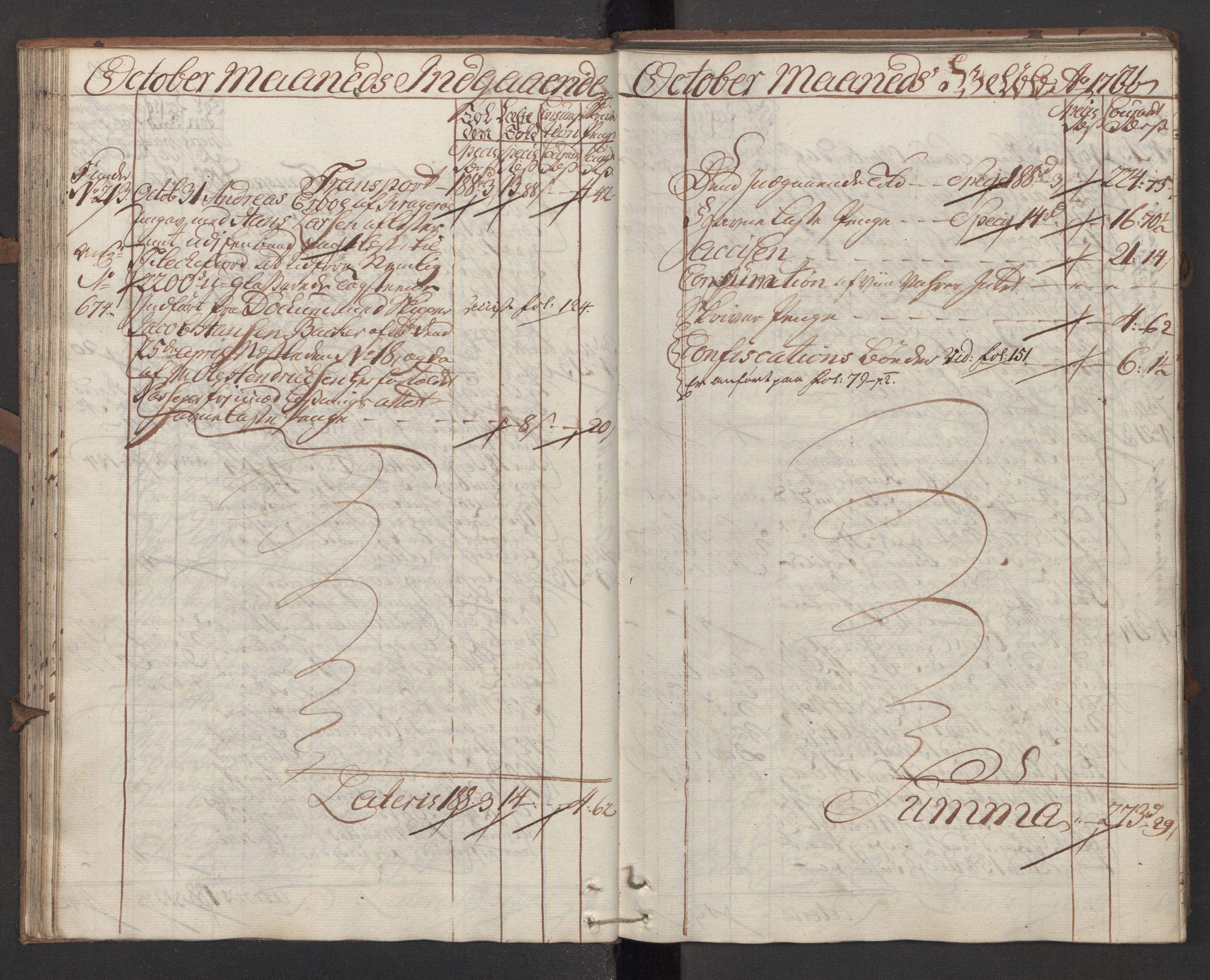 Generaltollkammeret, tollregnskaper, AV/RA-EA-5490/R13/L0028/0001: Tollregnskaper Kragerø / Inngående hovedtollbok, 1760, p. 70b-71a