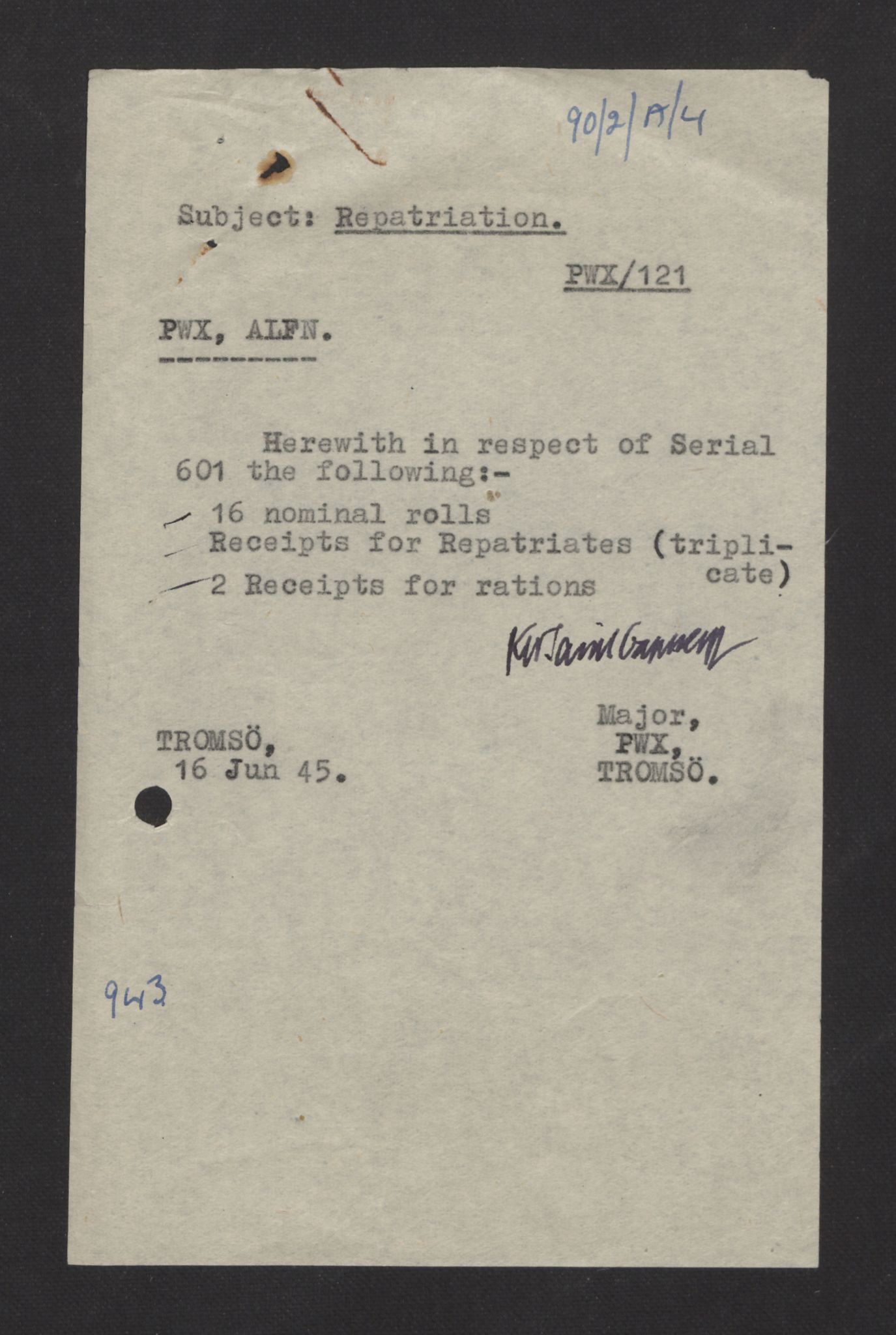 Flyktnings- og fangedirektoratet, Repatrieringskontoret, RA/S-1681/D/Db/L0014: Displaced Persons (DPs) og sivile tyskere, 1945-1948, p. 276