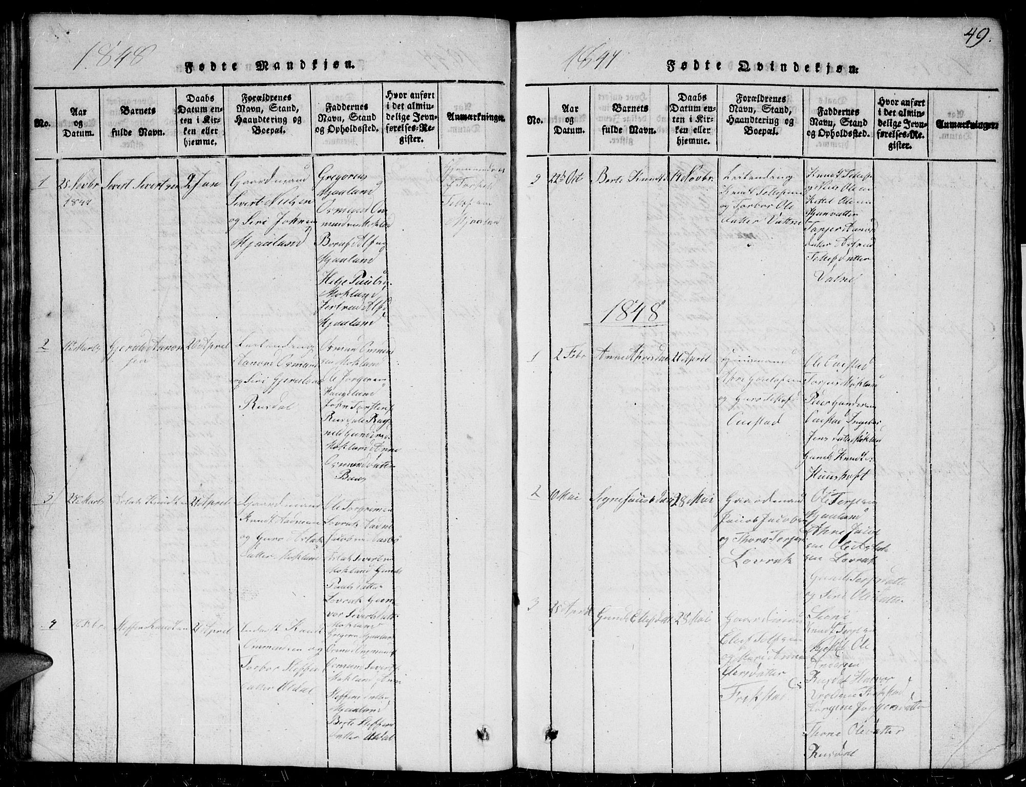Herefoss sokneprestkontor, SAK/1111-0019/F/Fb/Fbc/L0001: Parish register (copy) no. B 1, 1816-1866, p. 49