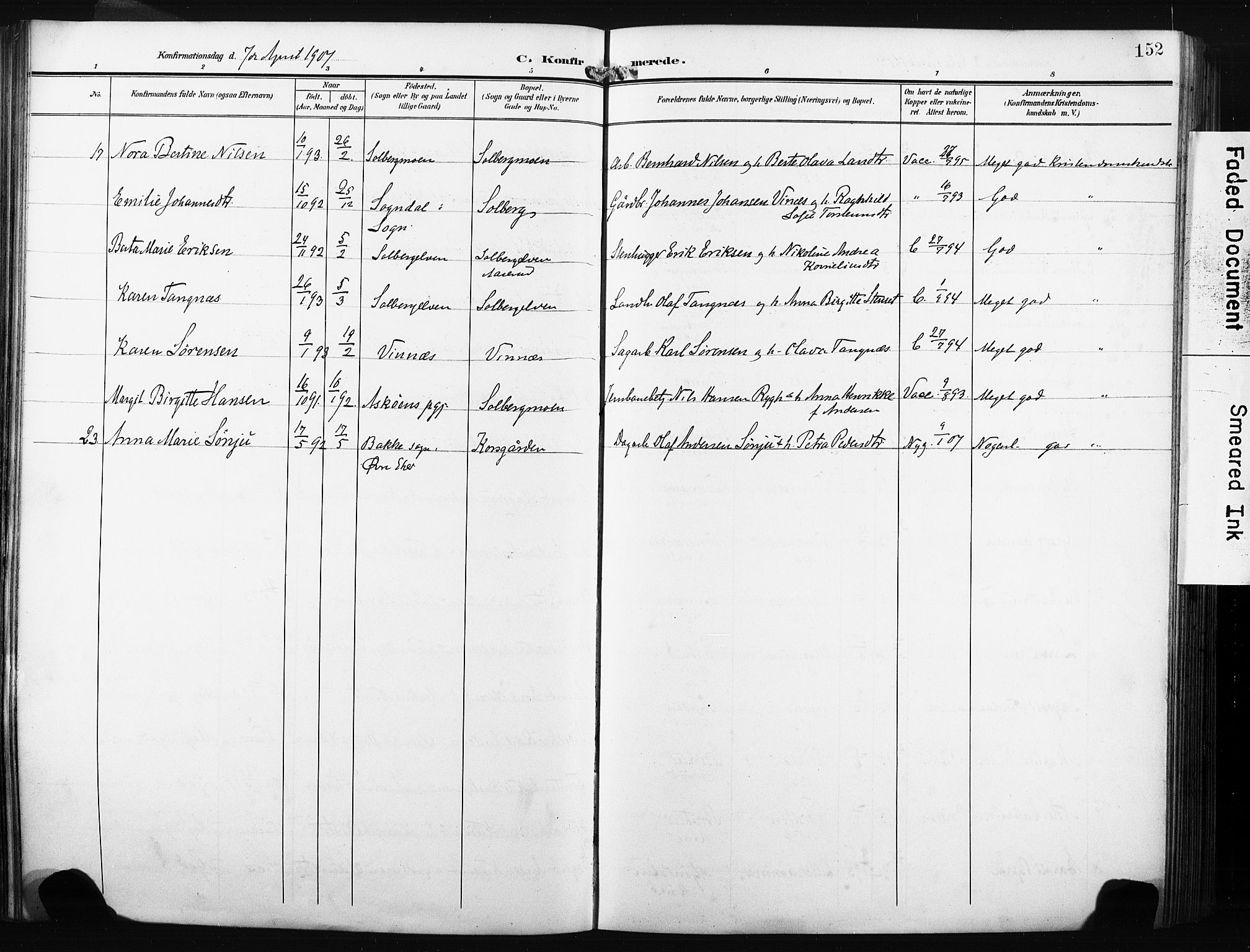 Nedre Eiker kirkebøker, AV/SAKO-A-612/F/Fa/L0006: Parish register (official) no. 6, 1906-1912, p. 152