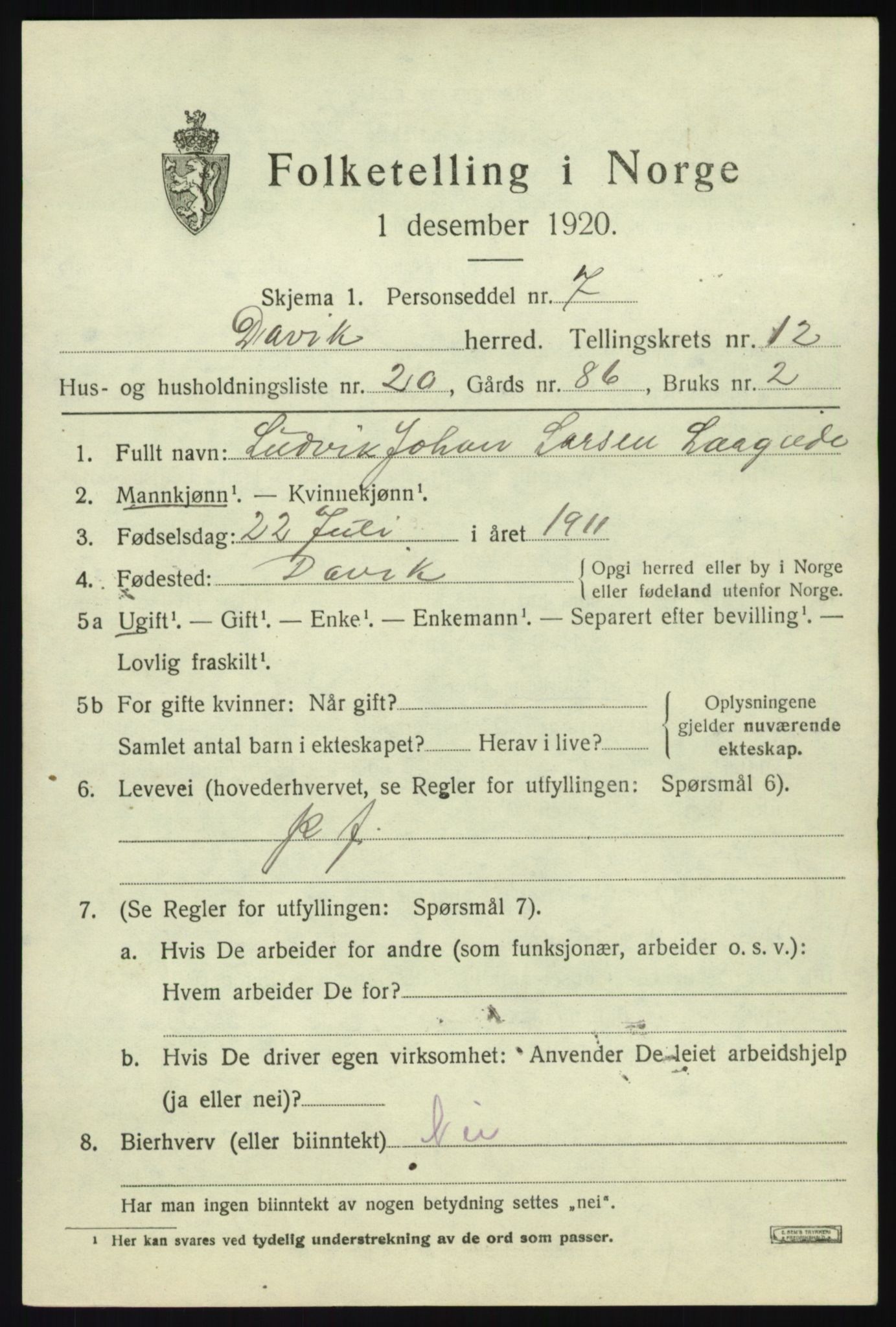 SAB, 1920 census for Davik, 1920, p. 6055