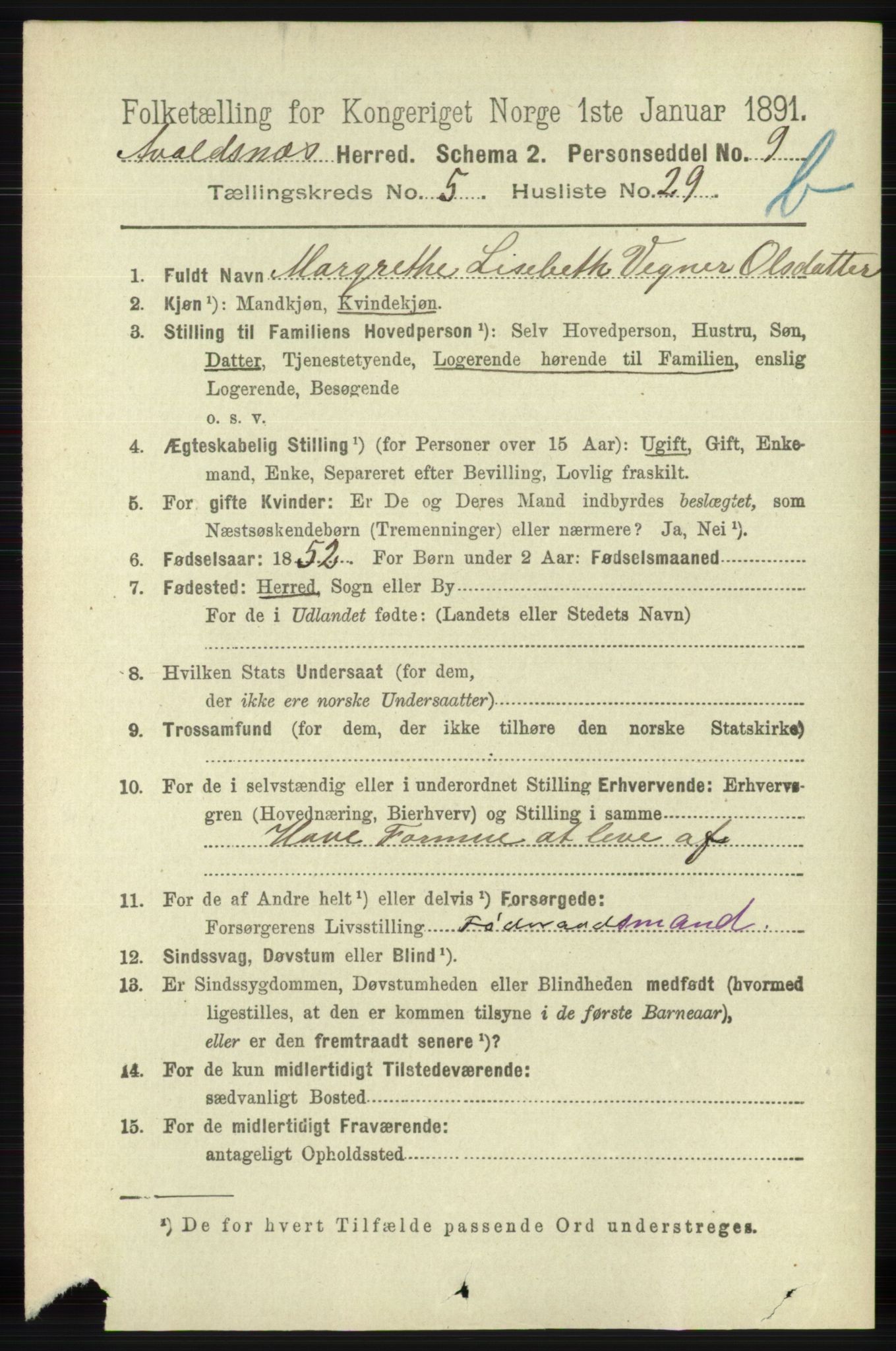 RA, 1891 census for 1147 Avaldsnes, 1891, p. 3163