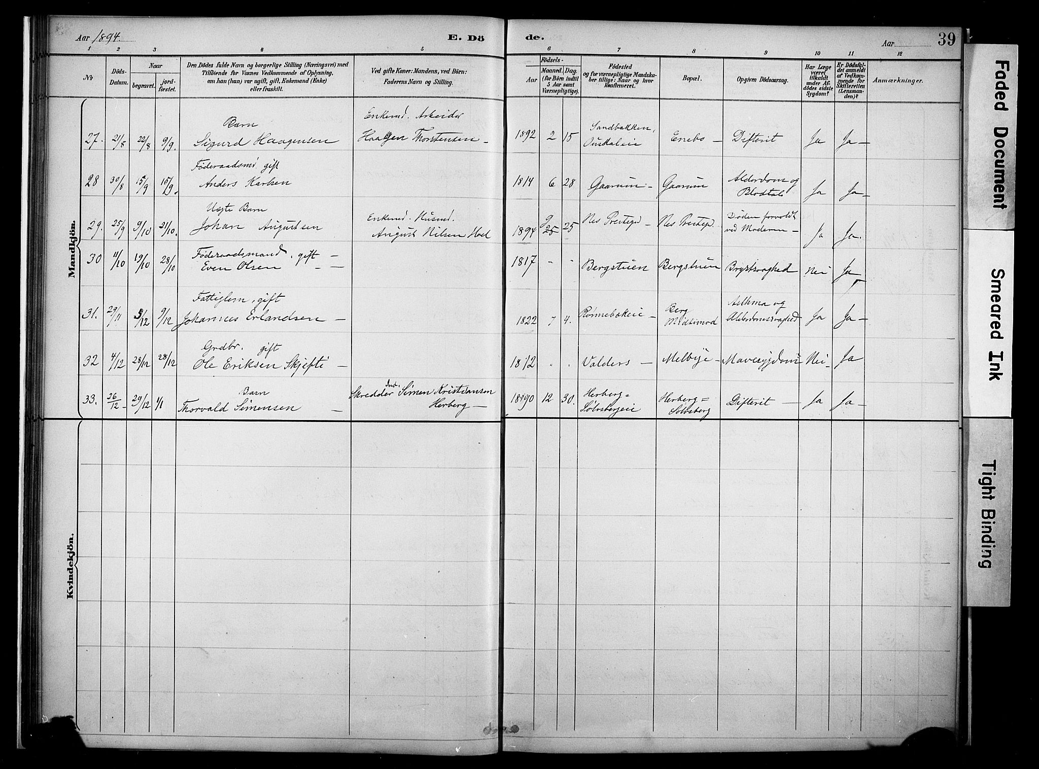 Nes prestekontor, Hedmark, SAH/PREST-020/K/Ka/L0011: Parish register (official) no. 11, 1887-1905, p. 39