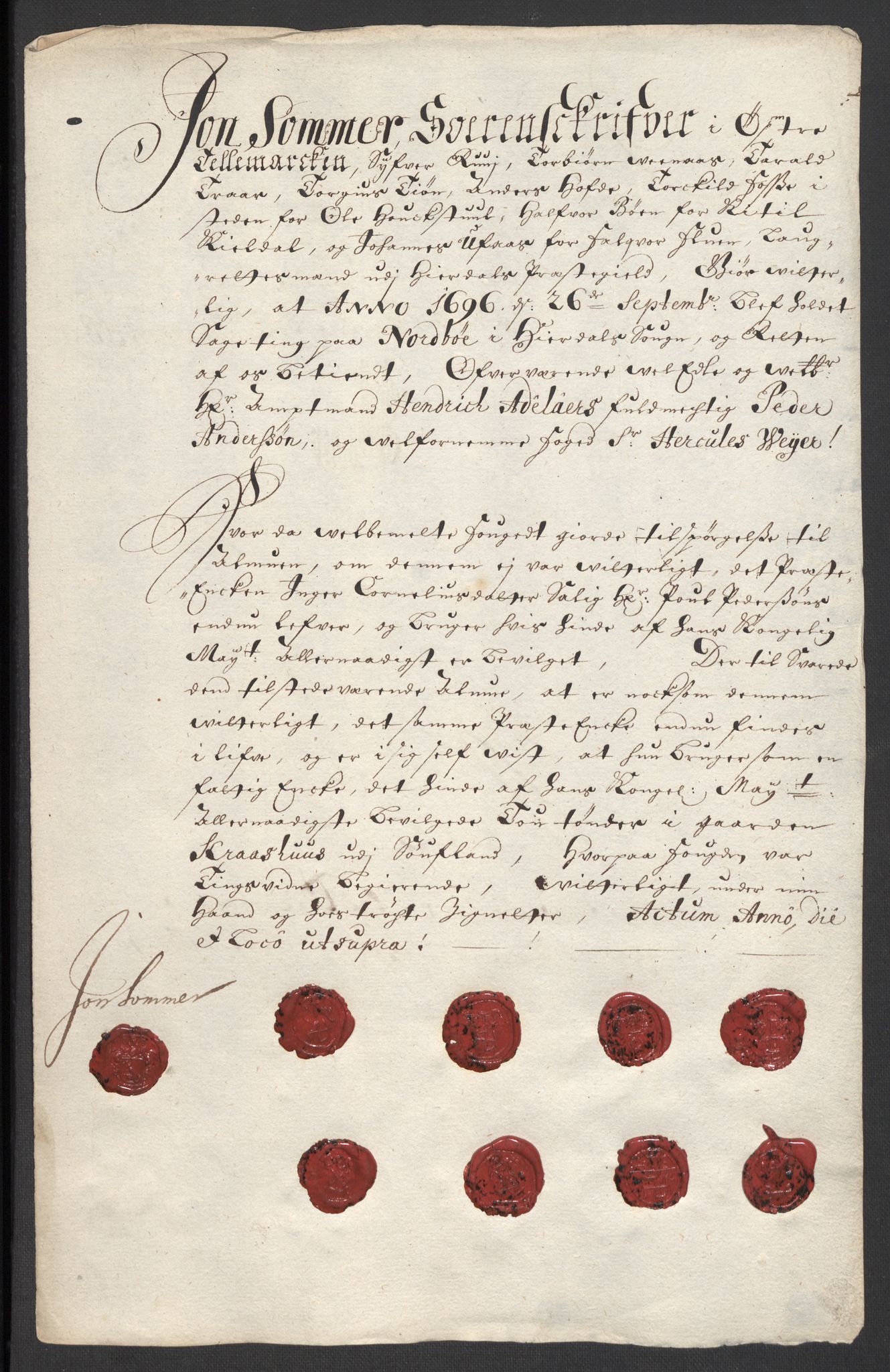 Rentekammeret inntil 1814, Reviderte regnskaper, Fogderegnskap, RA/EA-4092/R36/L2095: Fogderegnskap Øvre og Nedre Telemark og Bamble, 1696, p. 162