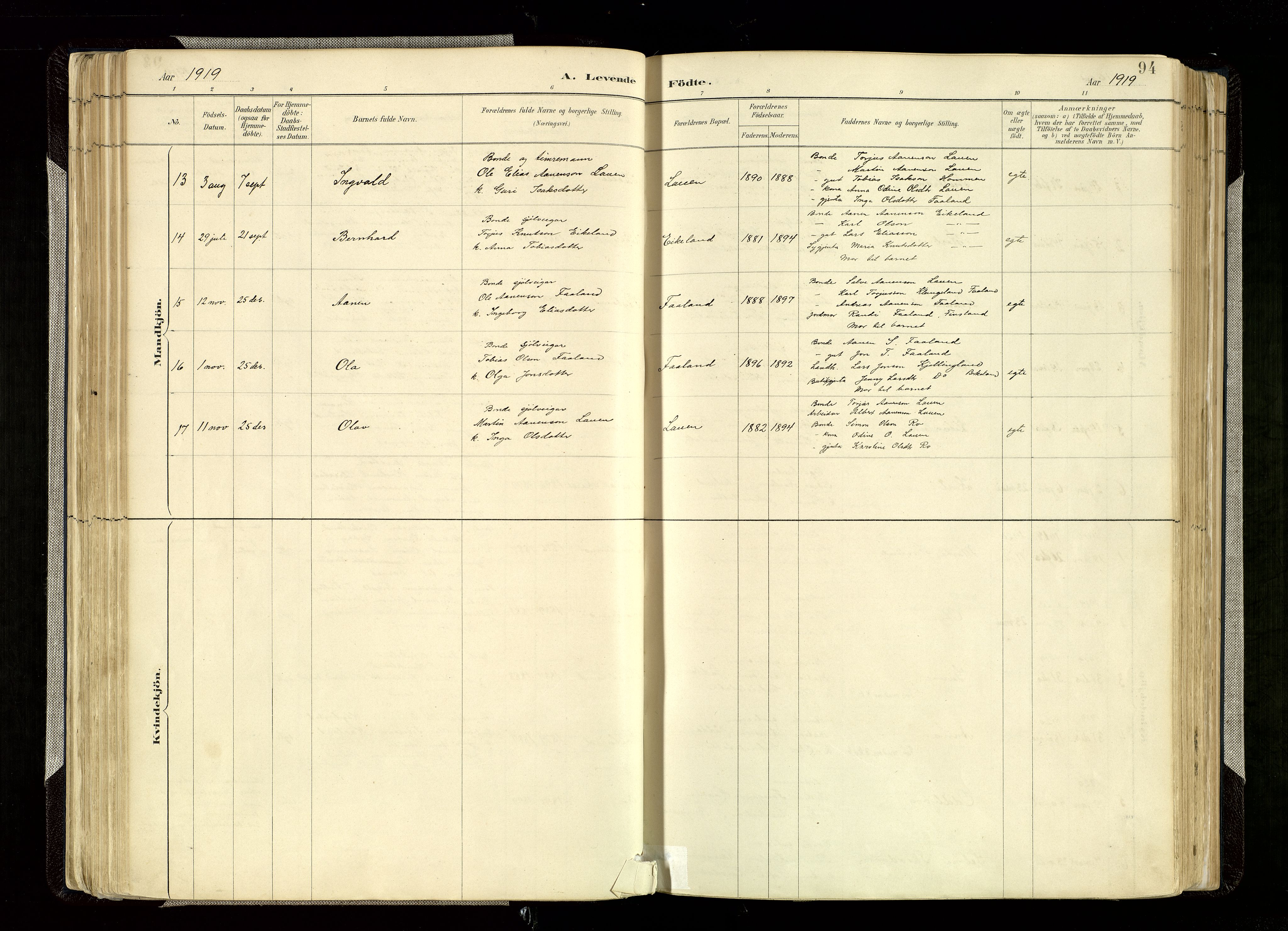 Hægebostad sokneprestkontor, SAK/1111-0024/F/Fa/Faa/L0006: Parish register (official) no. A 6, 1887-1929, p. 94