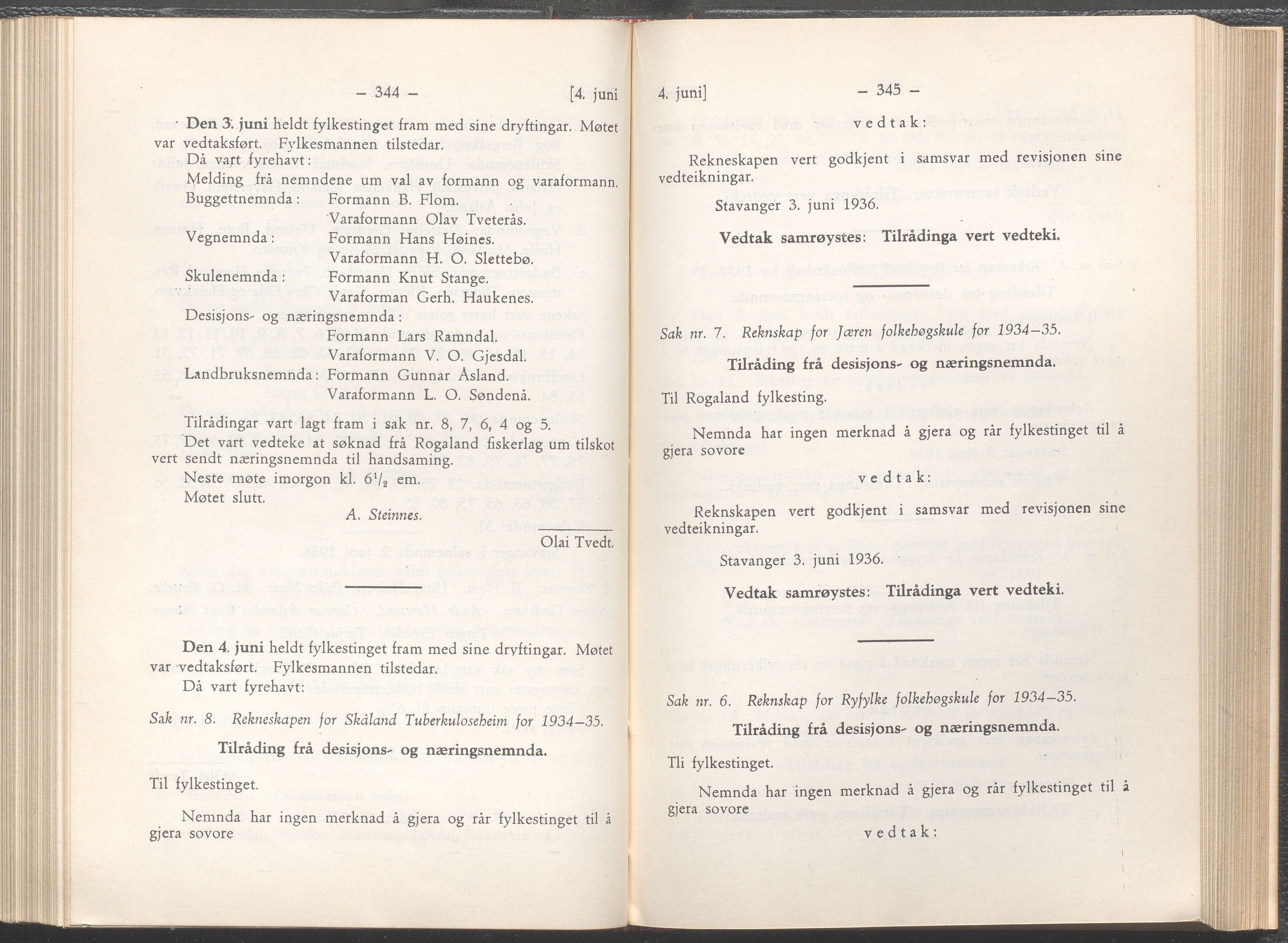 Rogaland fylkeskommune - Fylkesrådmannen , IKAR/A-900/A/Aa/Aaa/L0055: Møtebok , 1936, p. 344-345