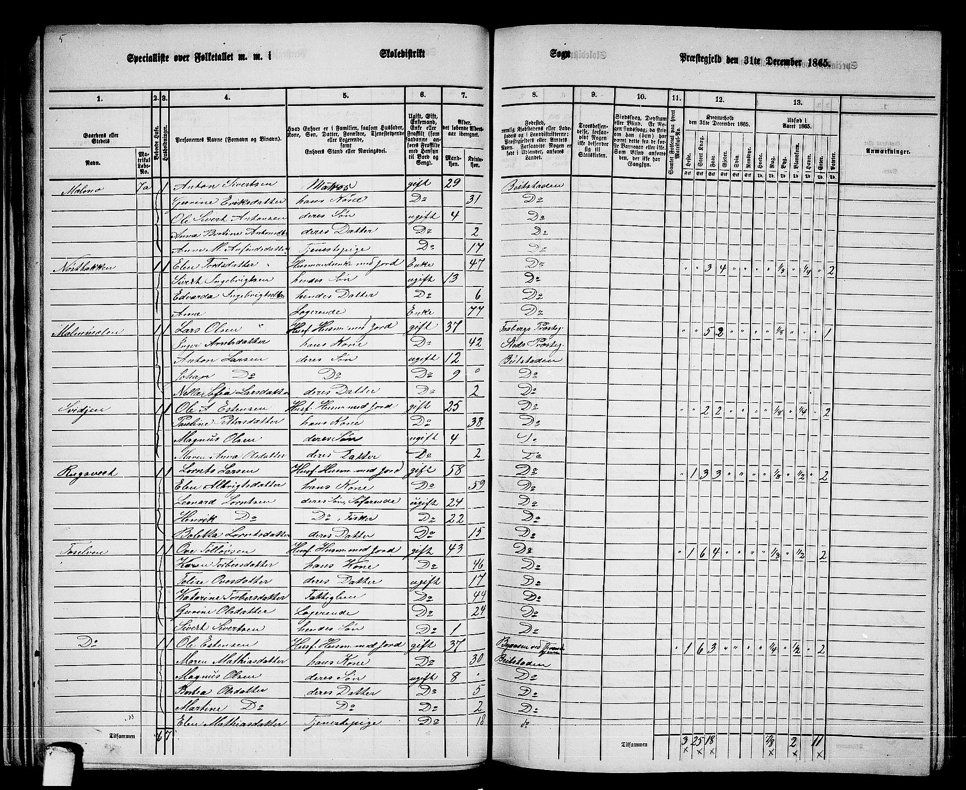 RA, 1865 census for Beitstad, 1865, p. 36