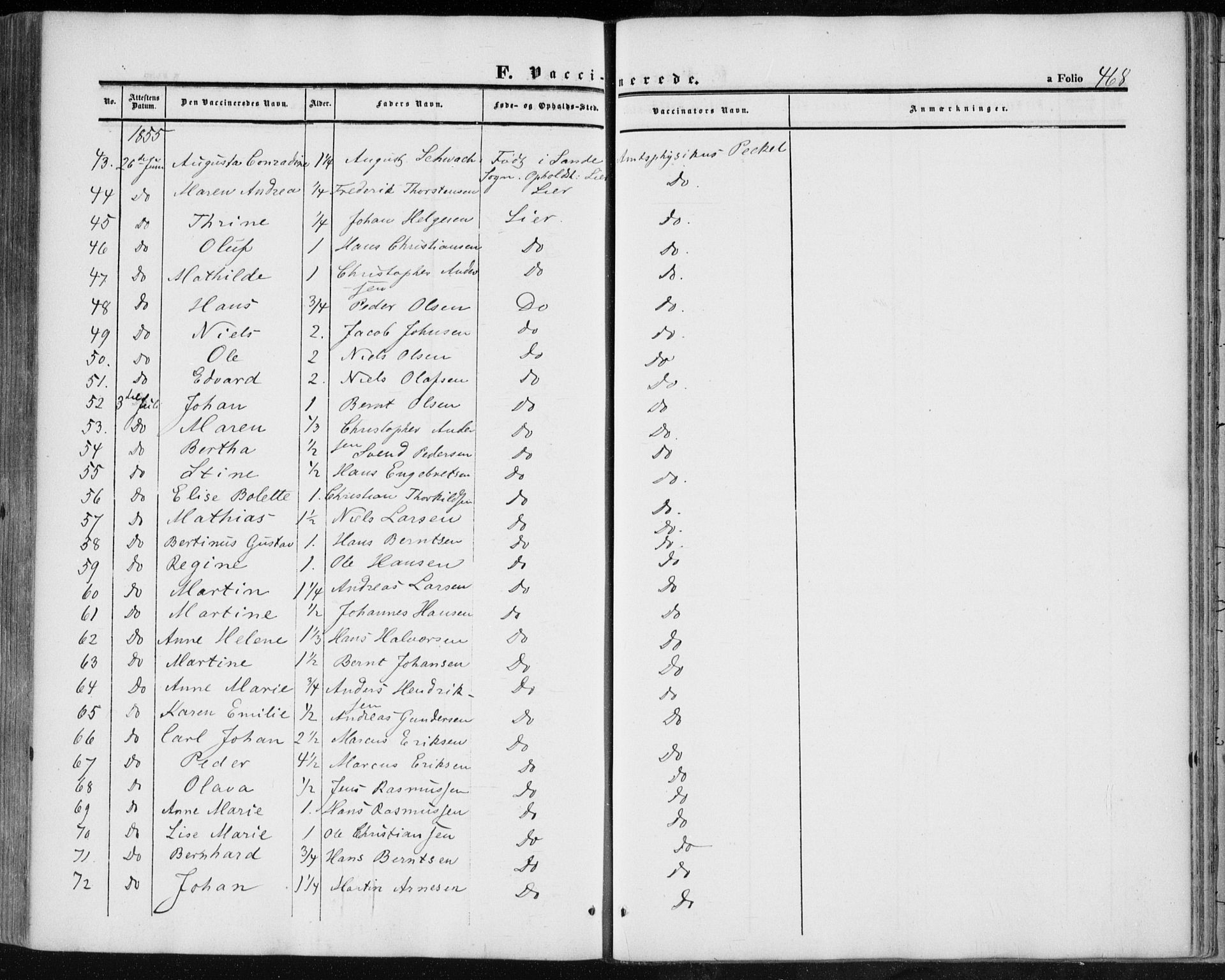 Lier kirkebøker, AV/SAKO-A-230/F/Fa/L0012: Parish register (official) no. I 12, 1854-1864, p. 468