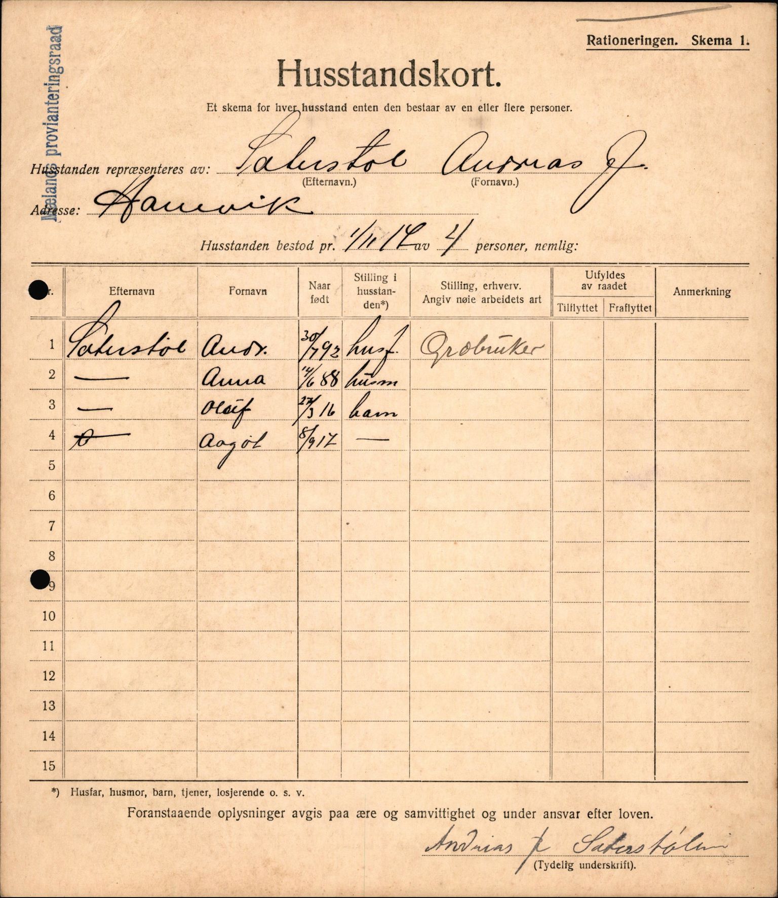 IKAH, Meland kommune, Provianteringsrådet, Husstander per 01.11.1917, 1917-1918, p. 9