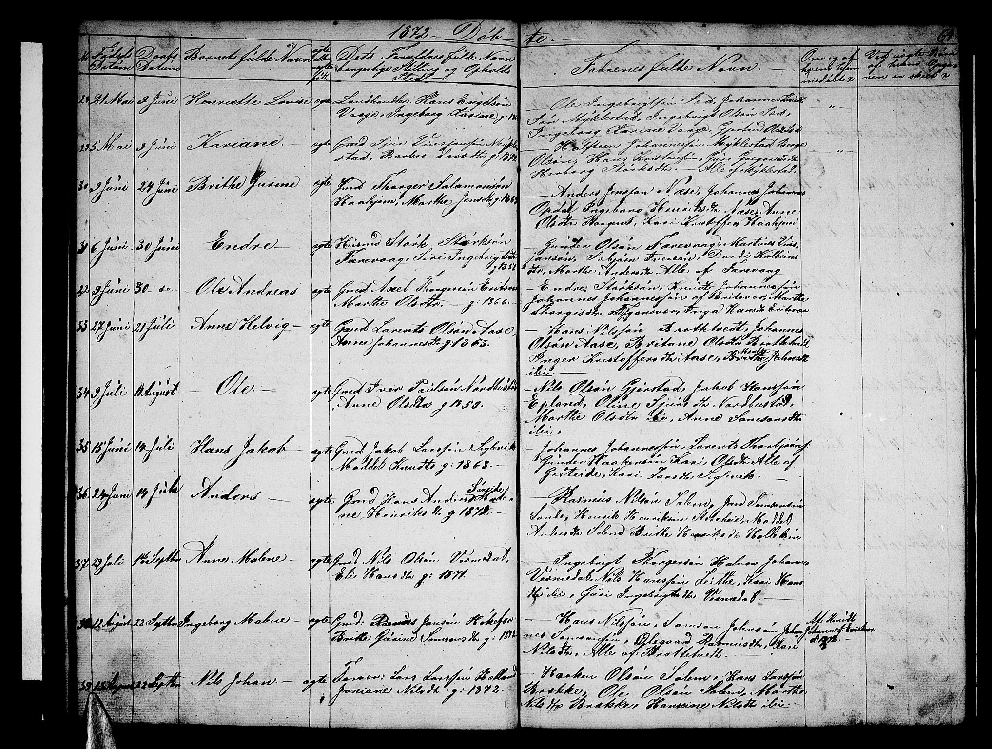 Tysnes sokneprestembete, AV/SAB-A-78601/H/Hab: Parish register (copy) no. E 1, 1855-1874, p. 64