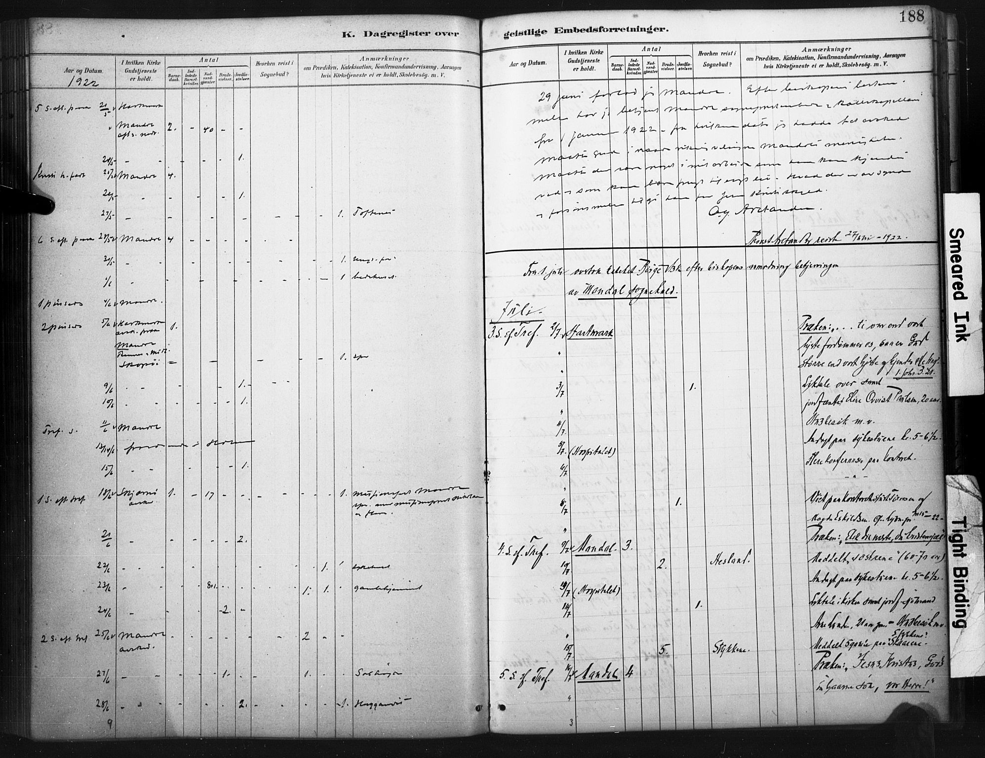 Mandal sokneprestkontor, AV/SAK-1111-0030/F/Fa/Faa/L0017: Parish register (official) no. A 17, 1880-1926, p. 188